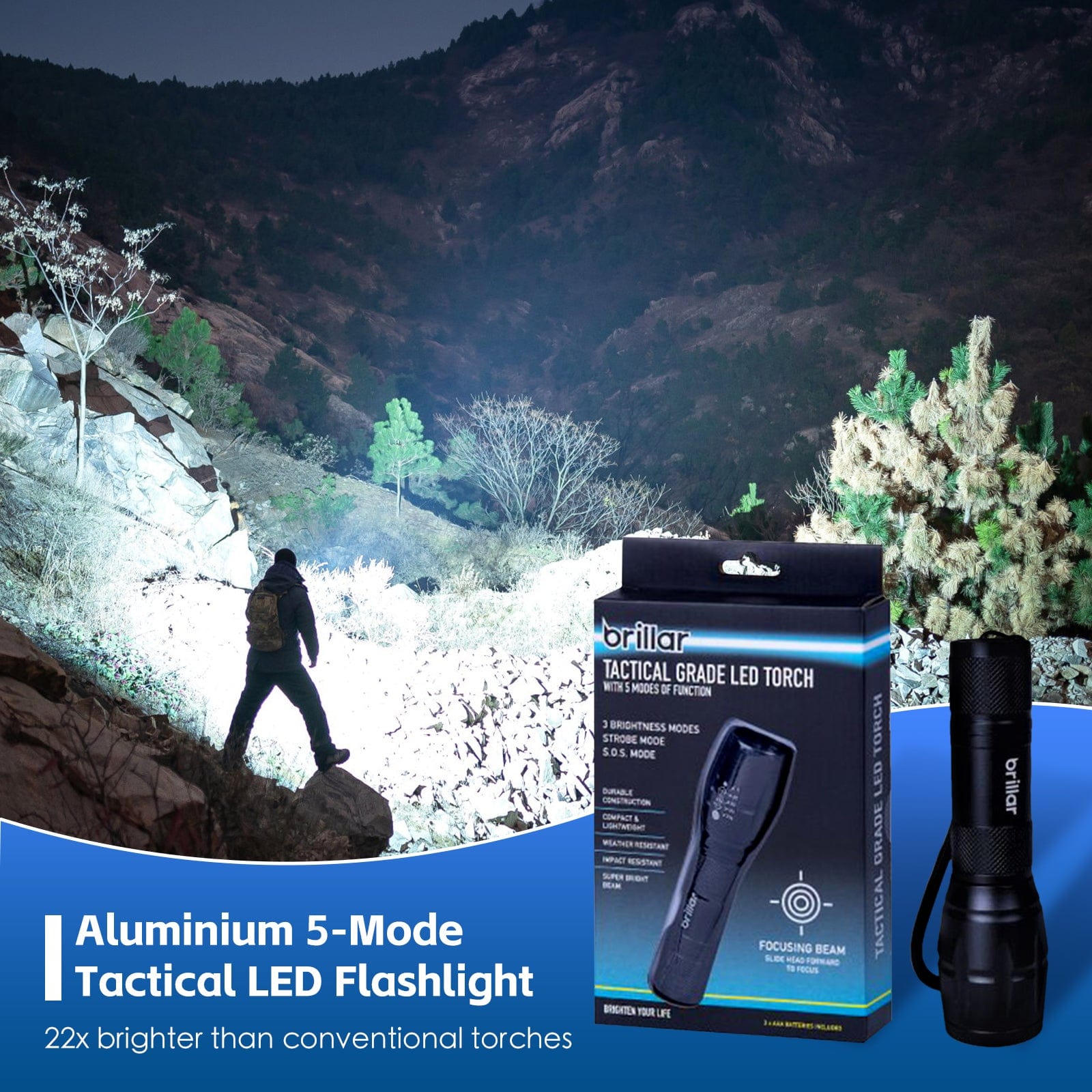 Brillar Flashlights Aluminium 5-Mode Tactical LED Flashlight