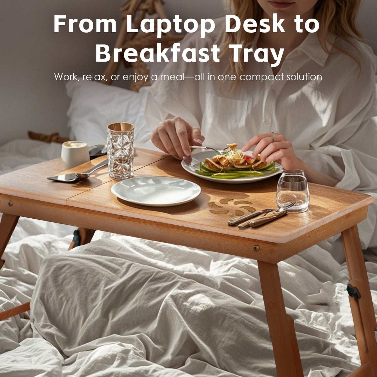 Living Today Homewares Foldable and Adjustable Bamboo Laptop Table, Bed Tray