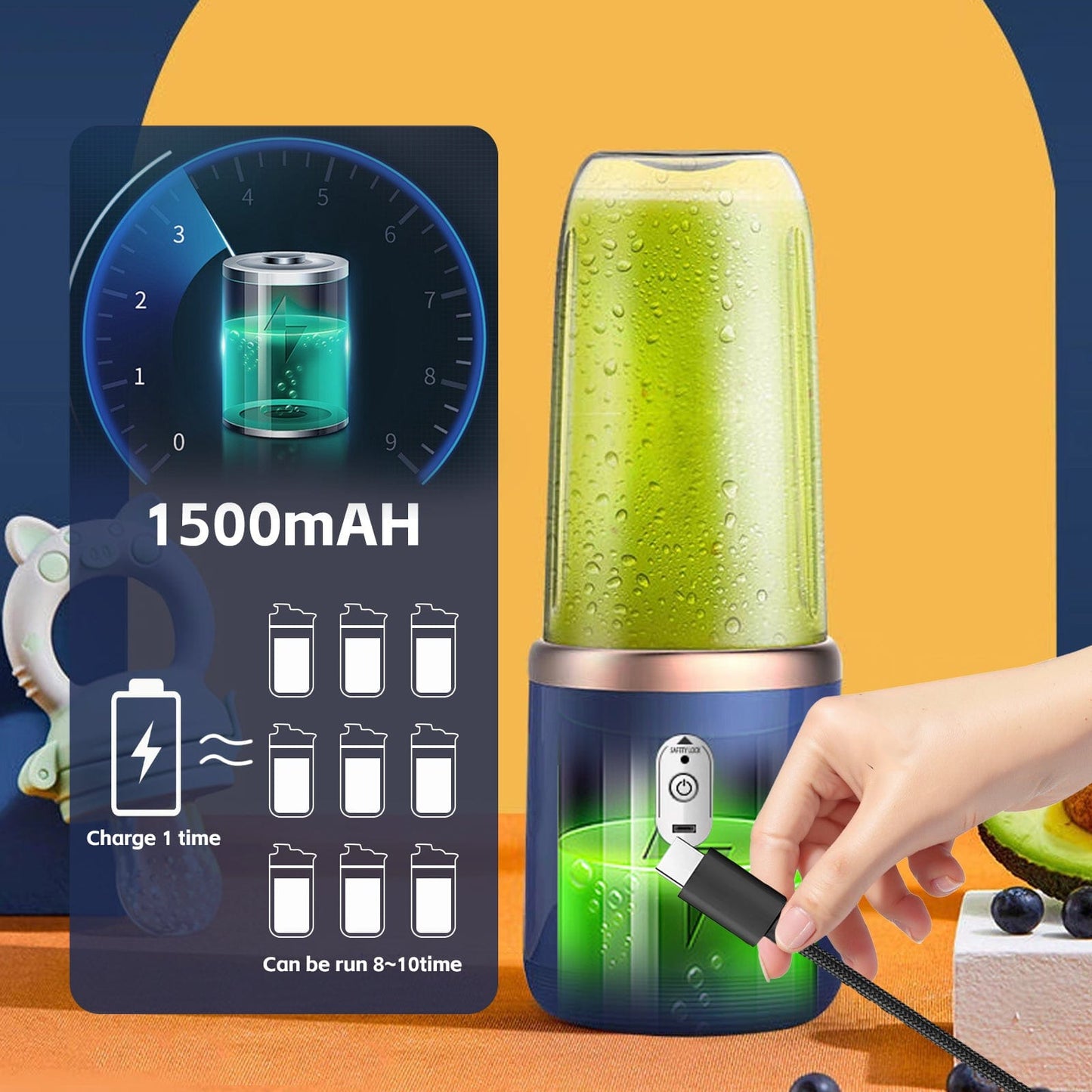 COOK EASY juicer 400ml USB-C Rechargeable Portable Juicer with Travel Lid