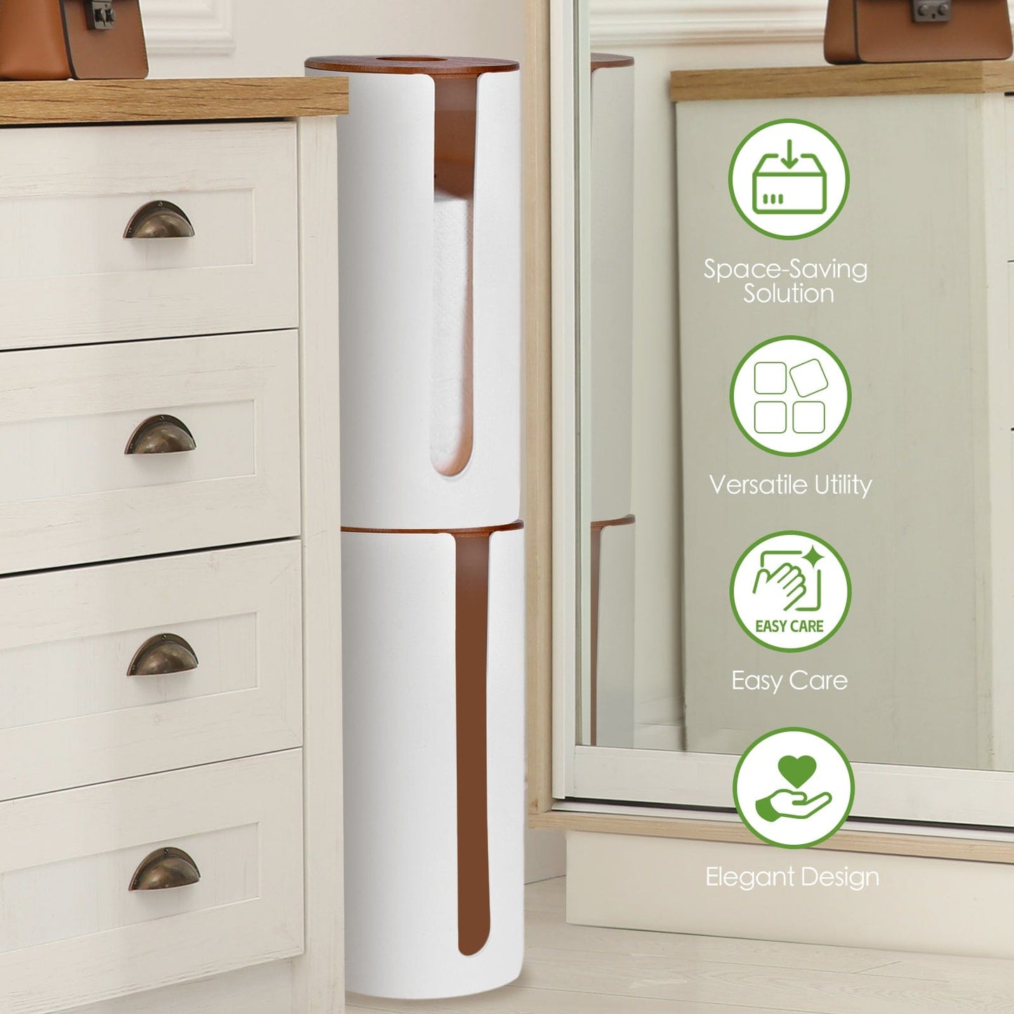 Clevinger bathroom accessories 2Pcs Bamboo Lid Toilet Roll Storage Holder