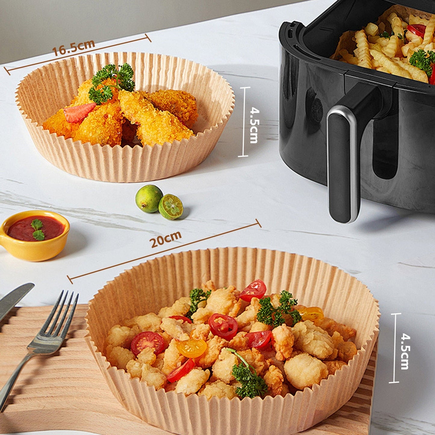 COOK EASY Air Fryer Liner 100 Pcs 20cm Round Disposable Unbleached Silicone Paper Dish Air-fryer Liner