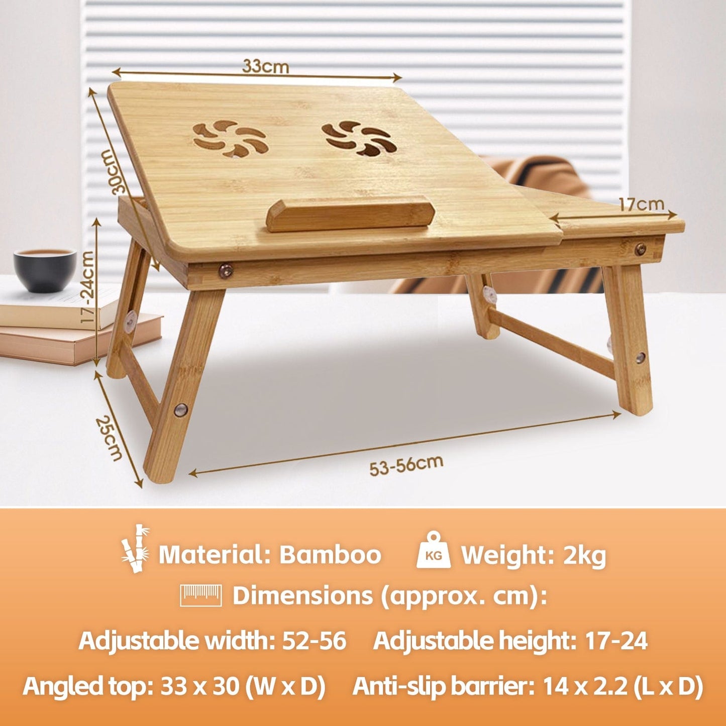 Living Today Homewares Foldable and Adjustable Bamboo Laptop Table, Bed Tray