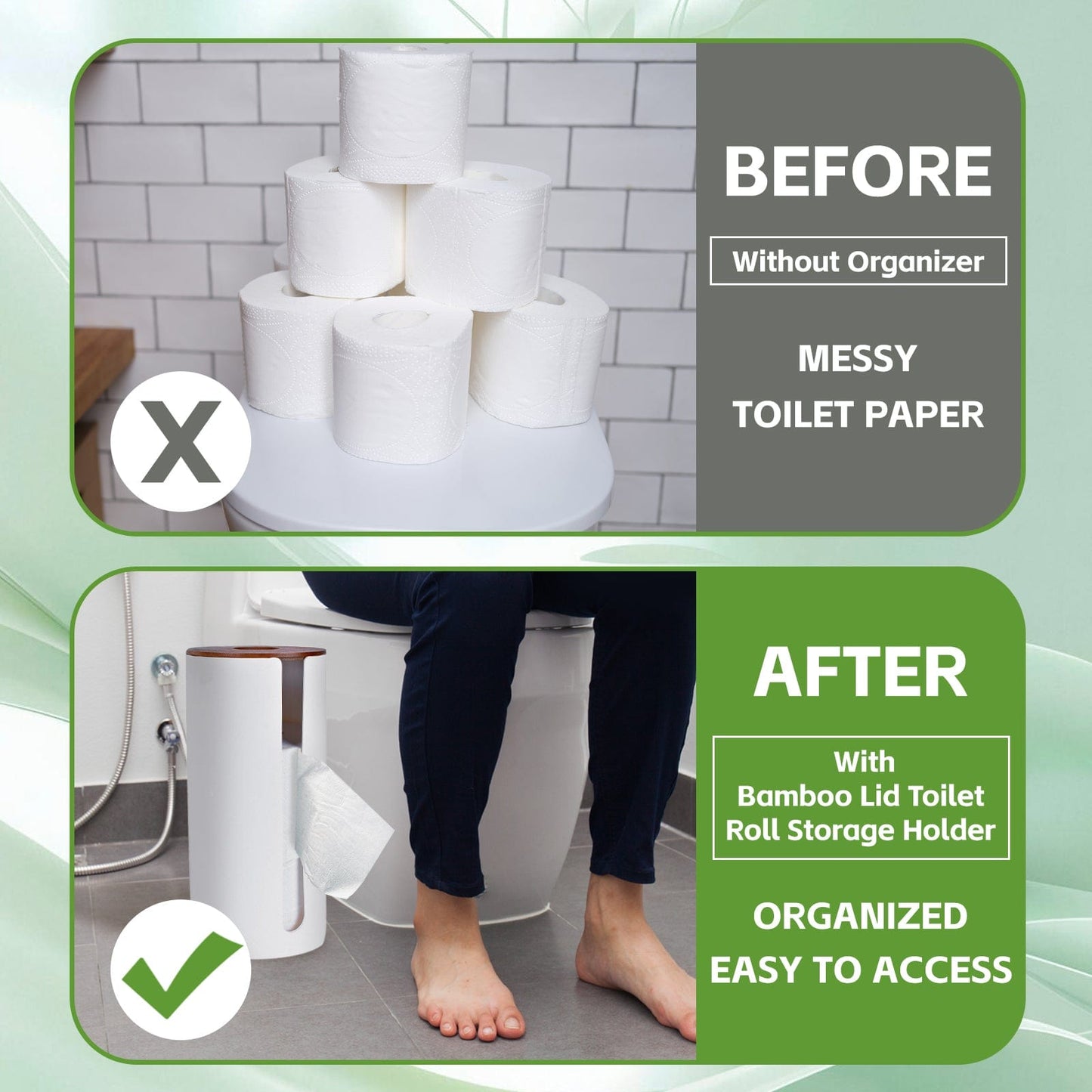 Clevinger bathroom accessories 2Pcs Bamboo Lid Toilet Roll Storage Holder