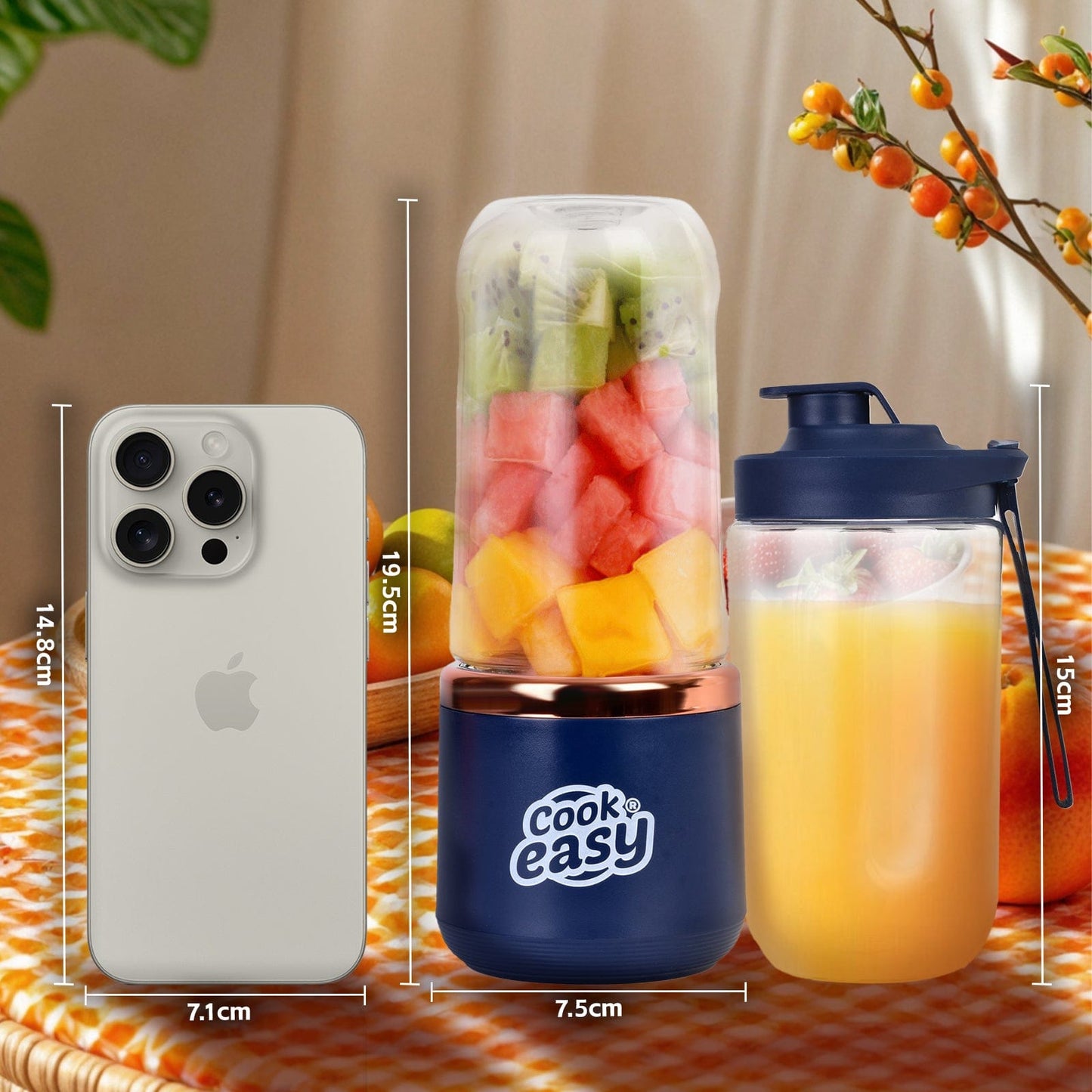 COOK EASY juicer 400ml USB-C Rechargeable Portable Juicer with Travel Lid