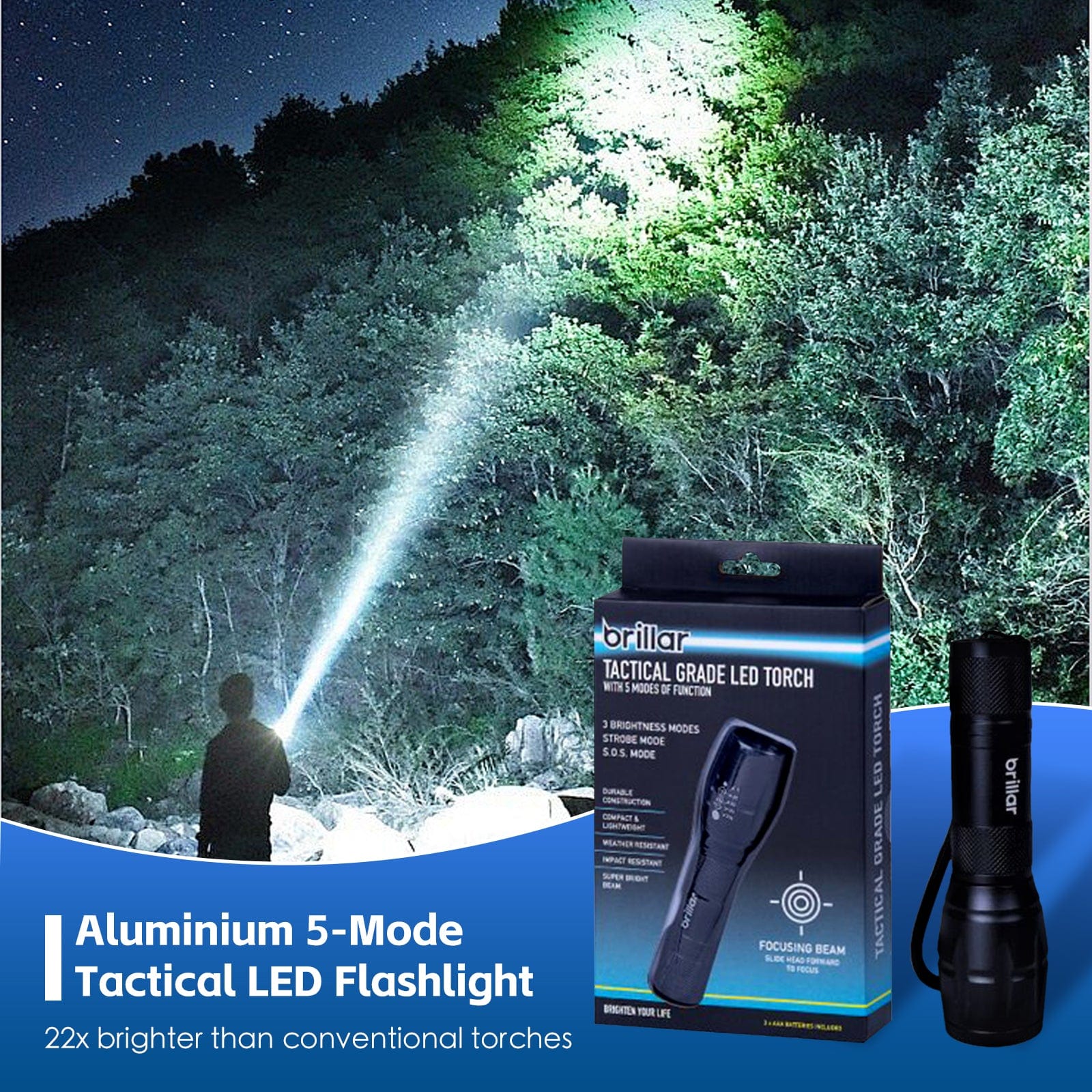 Brillar Flashlights Aluminium 5-Mode Tactical LED Flashlight