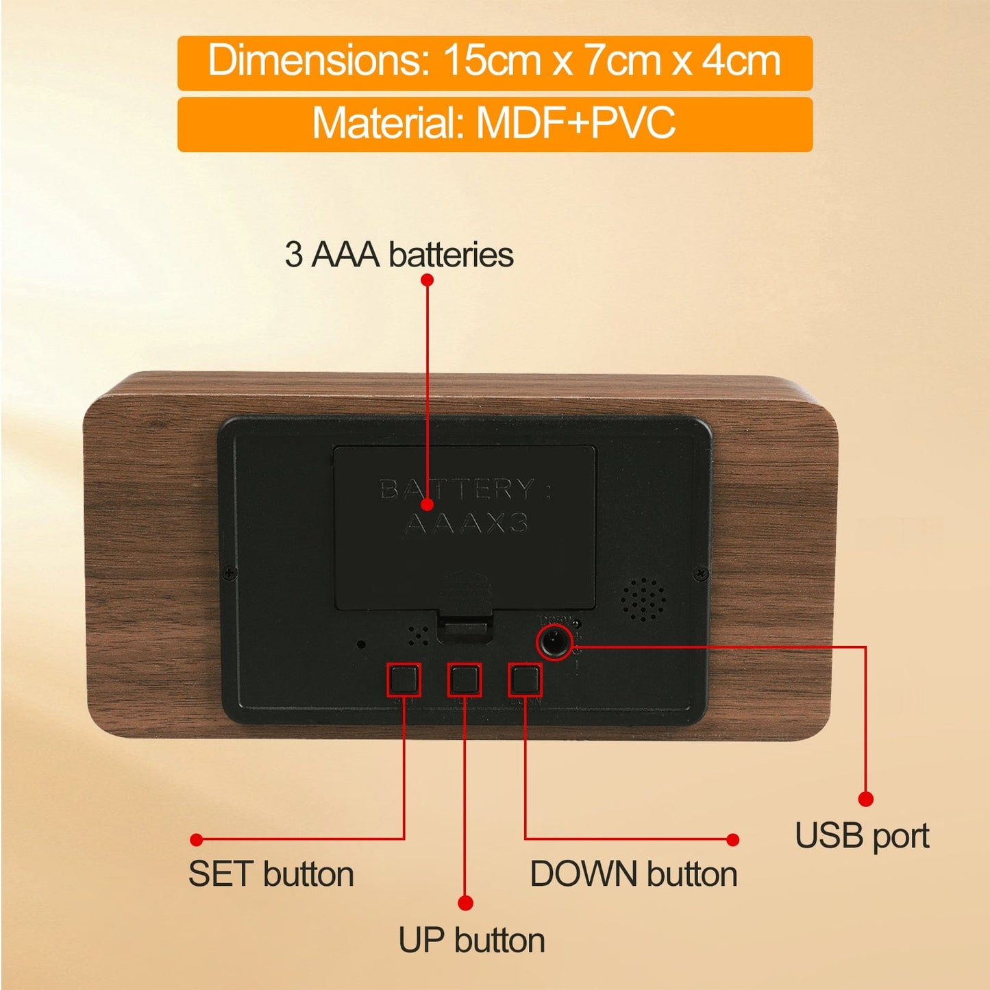 Living Today Gifts and Novelties Sound Control Digital Alarm Clock & Thermometer