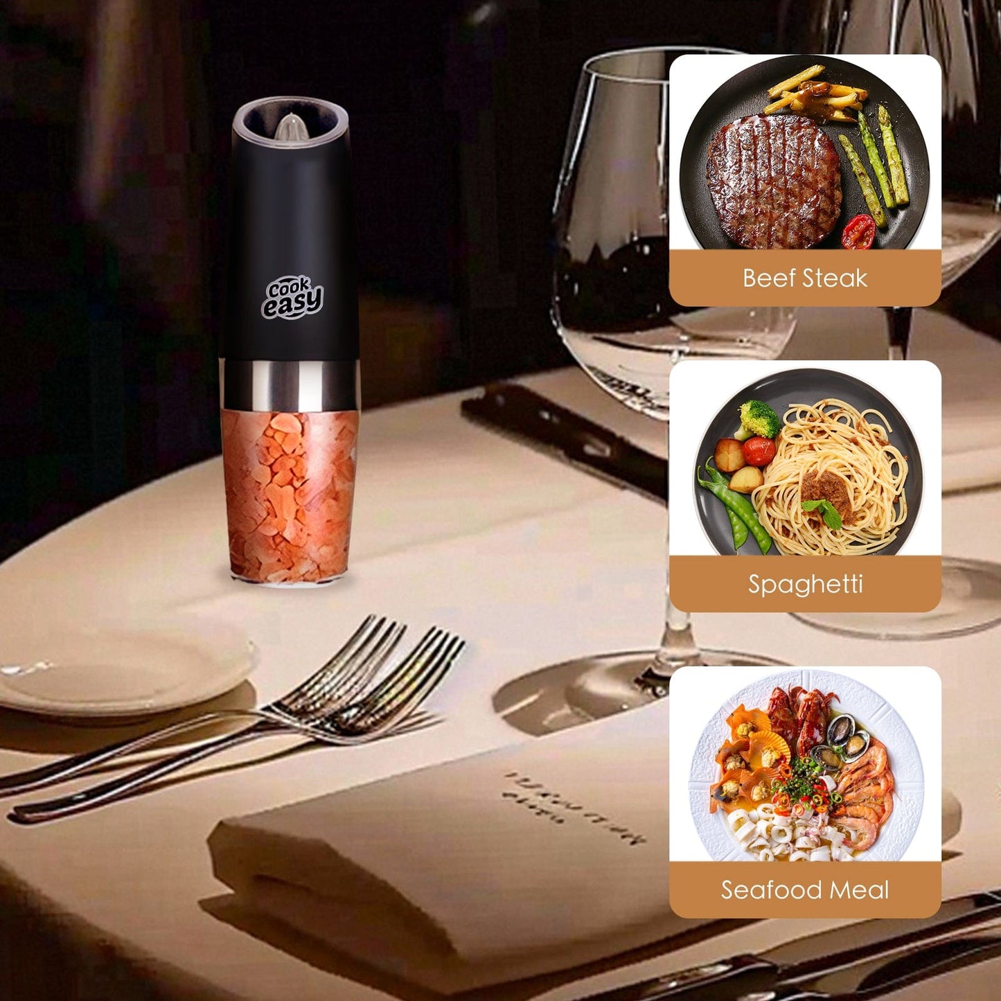 COOK EASY salt grinder 2 Pcs Gravity Sensor Electric Salt and Pepper Spice Grinder
