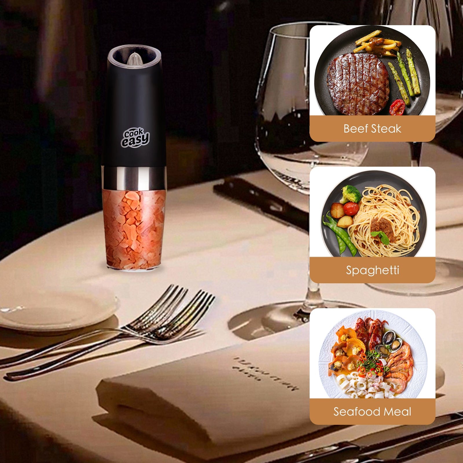 COOK EASY salt grinder 2 Pcs Gravity Sensor Electric Salt and Pepper Spice Grinder