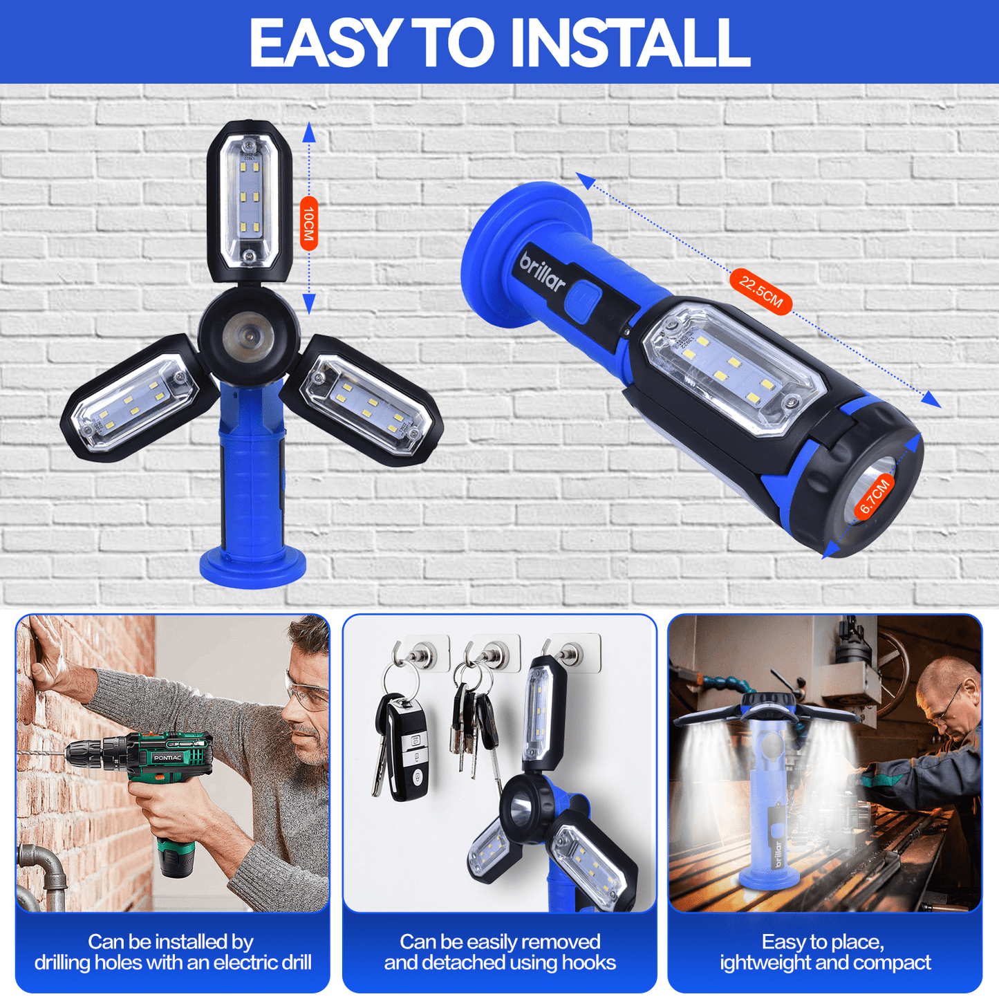 Brillar spotlight torch Brillar 200 Lumen 3 Foldable Panel LED Floodlight Lamp