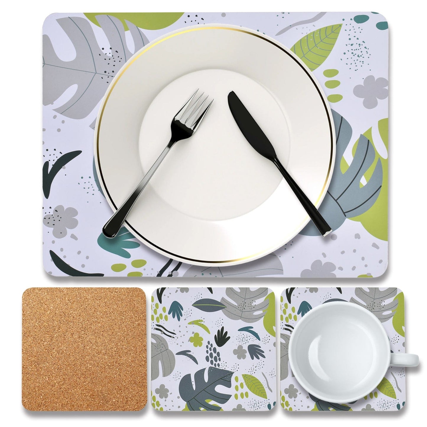 Clevinger dining placemat Clevinger 8 pcs MDF Placemats and Coasters Monstera
