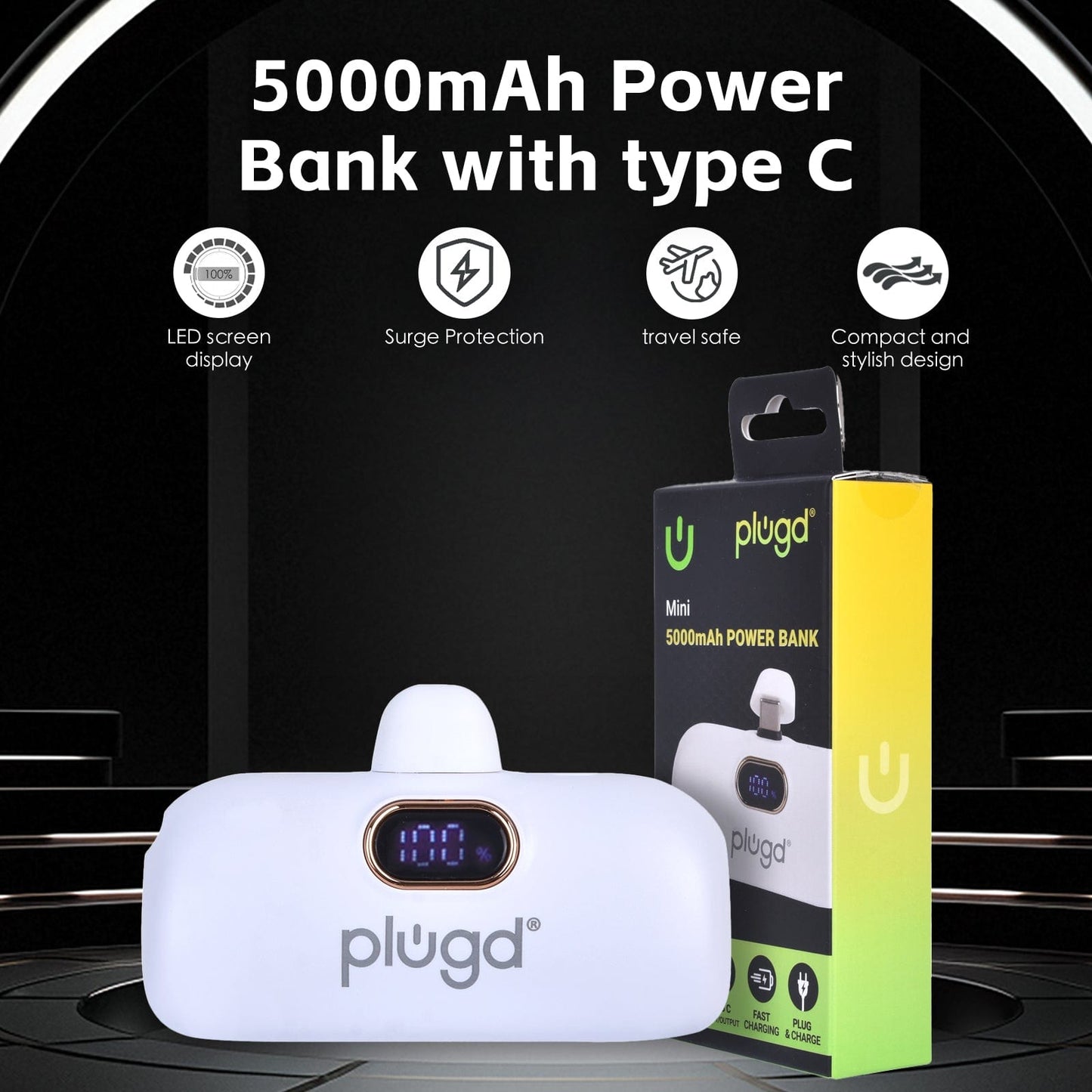plugd power bank 5000mAh 18.5W Mini USB-C Fast Charge Power Bank