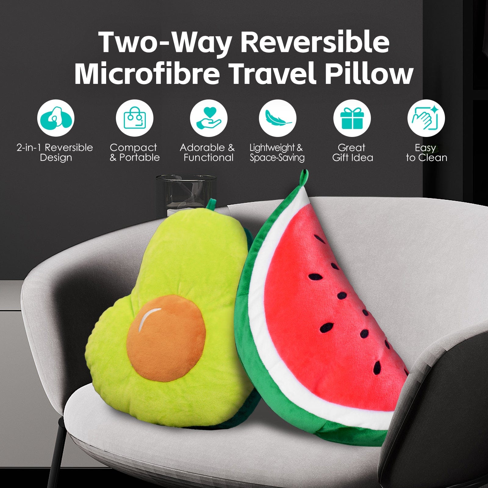 Lazy Dayz Two-Way Reversible Microfibre Travel Pillow-Watermelon