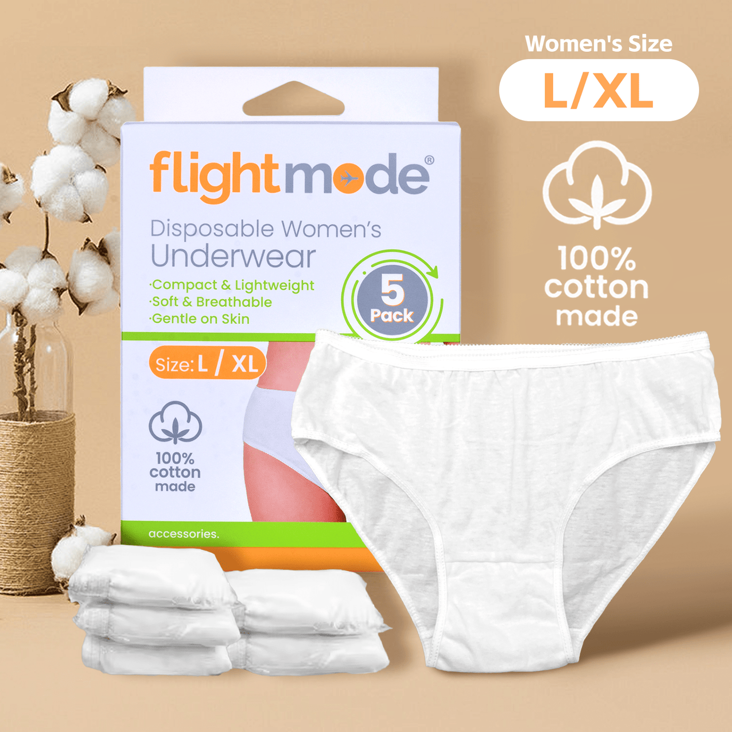 Flightmode 5 Pcs Women's Disposable Underware -L/XL