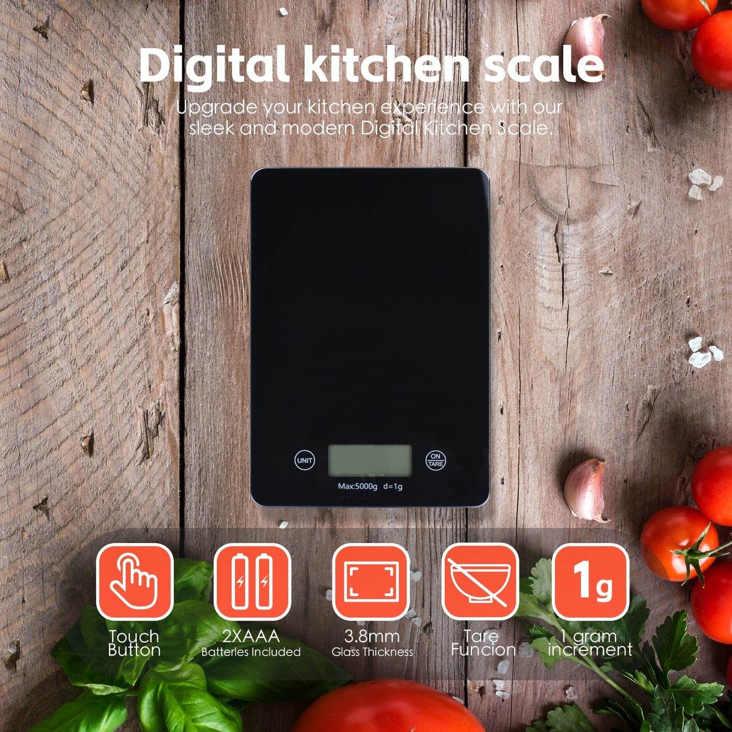 COOK EASY kitchen scale 5KG Digital Glass Kitchen Scale