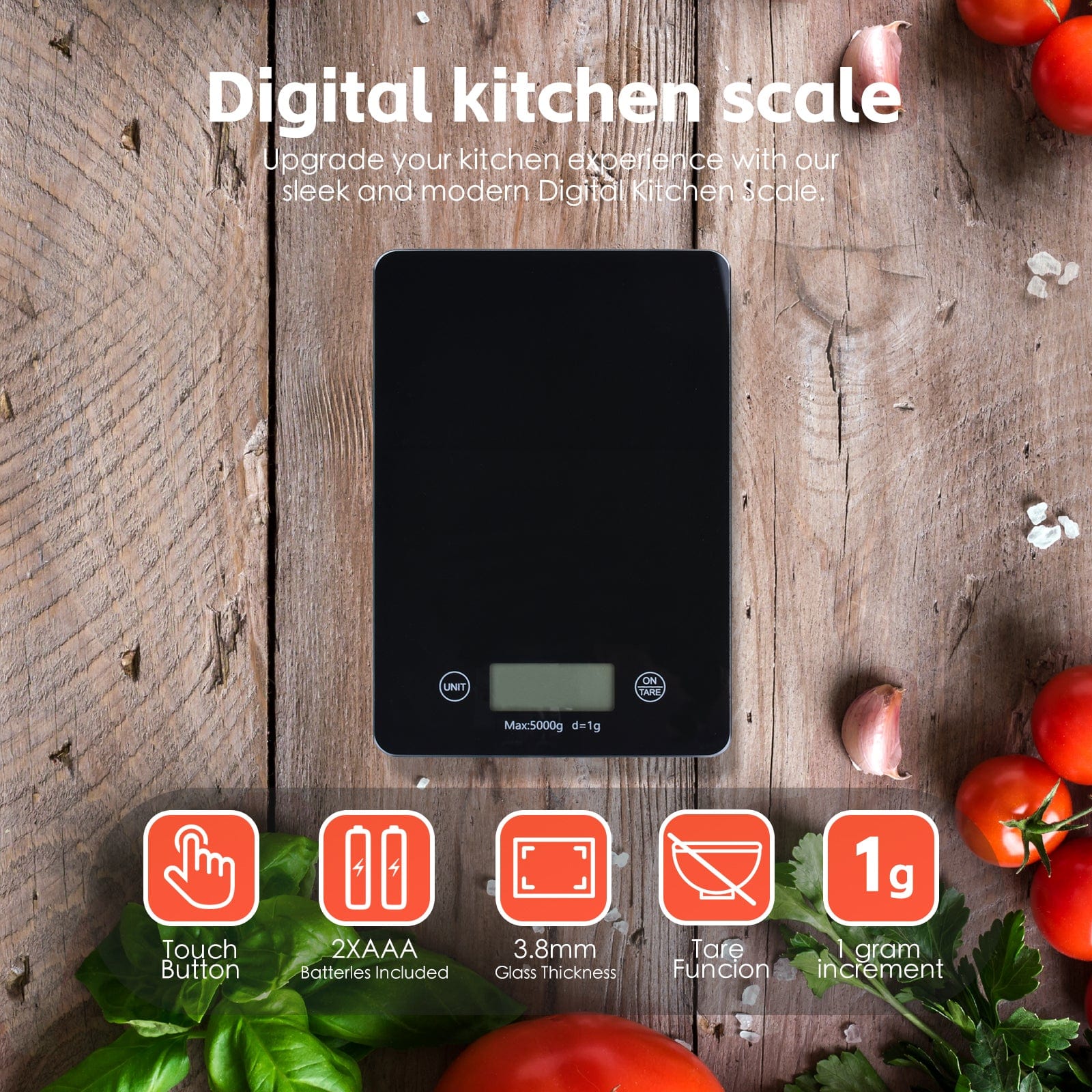 COOK EASY kitchen scale 5KG Digital Glass Kitchen Scale