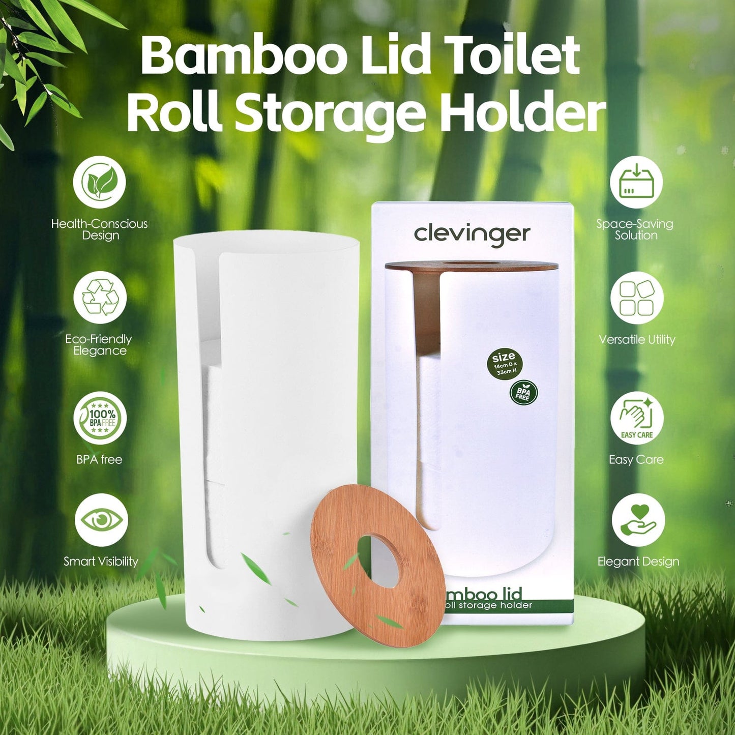 Clevinger bathroom accessories 2Pcs Bamboo Lid Toilet Roll Storage Holder