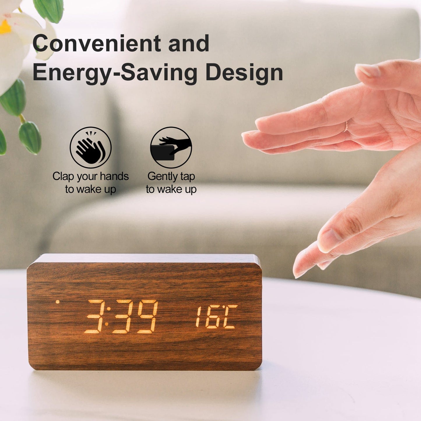 Living Today Gifts and Novelties Sound Control Digital Alarm Clock & Thermometer