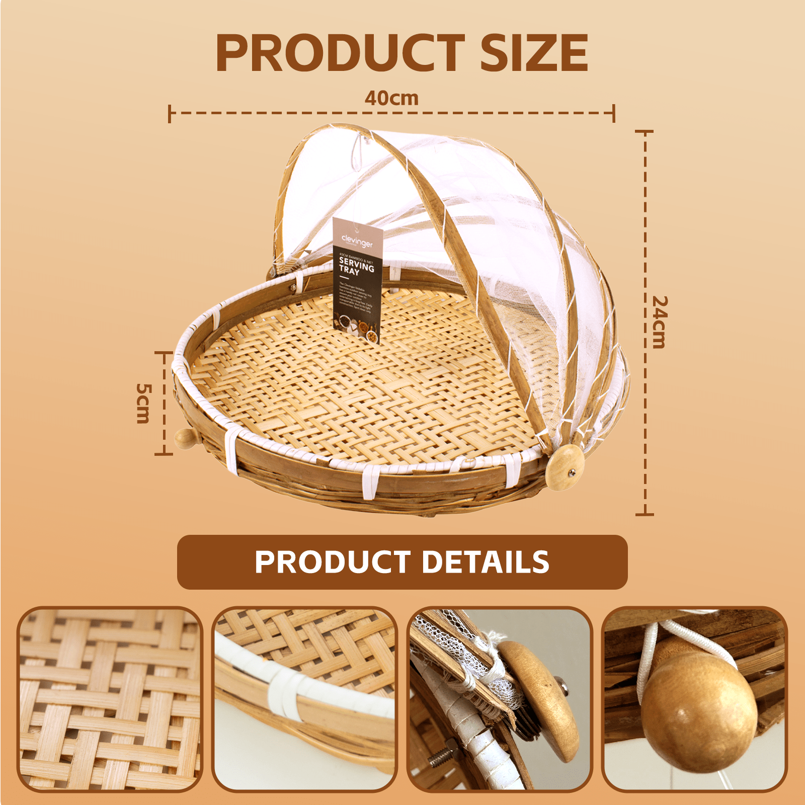 Clevinger Kitchen Organizers 40cm Foldable Bamboo Food Cover