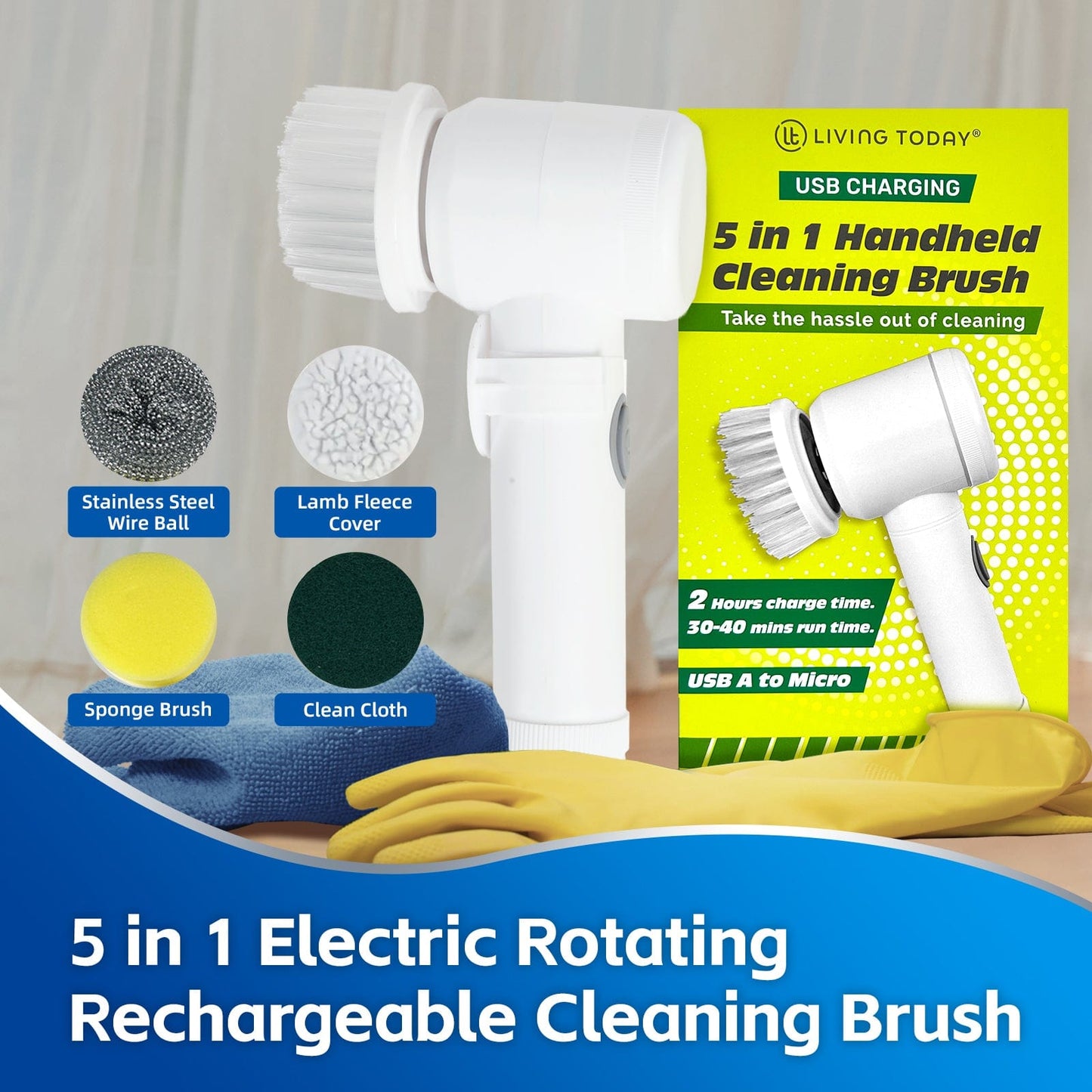 Livingtoday Scrub Brushes 5-IN-1 ELECTRIC CLEANING BRUSH
