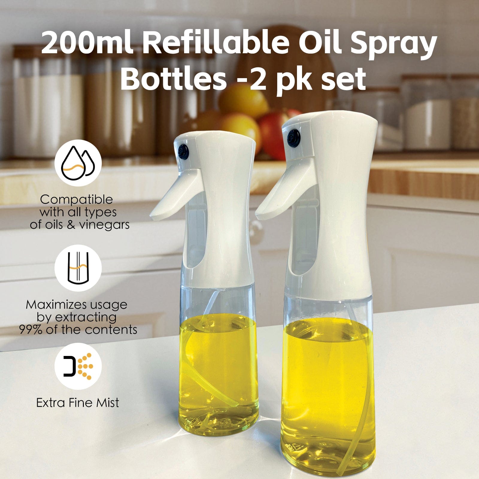 COOK EASY Oil Sprayer 2 Pcs 200ml Refillable Oil Spray Bottles