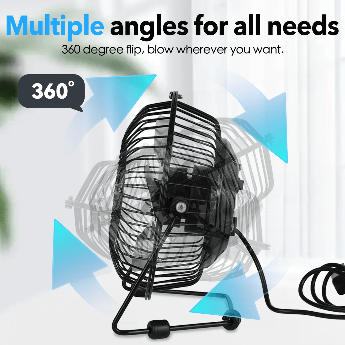 Living Today Fans 360 Degree Tilt Adjustable USB Portable Mini Desk Fan