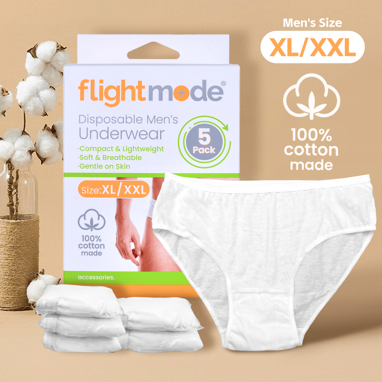 Flightmode 5 Pcs Men's Disposable Underware - XL/XXL