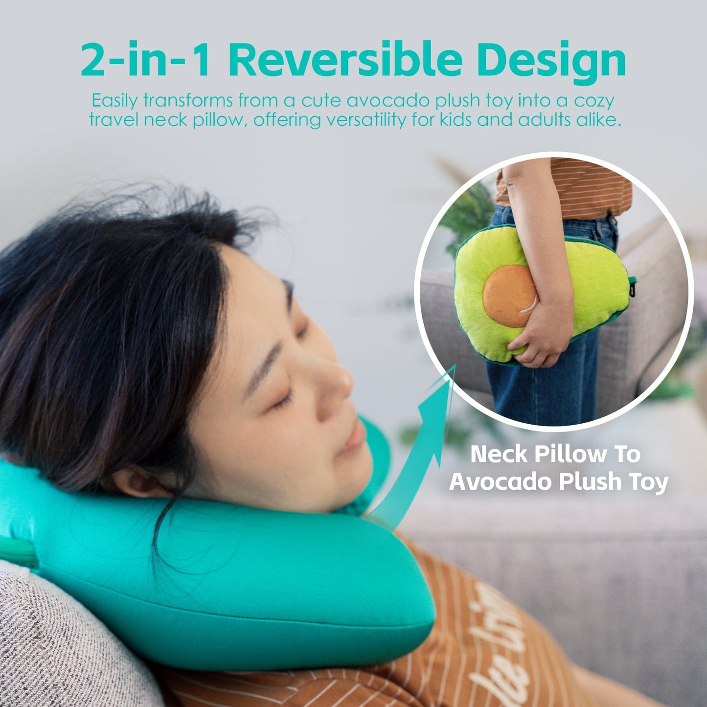 Lazy Dayz Two-Way Reversible Microfibre Travel Pillow-Avocado