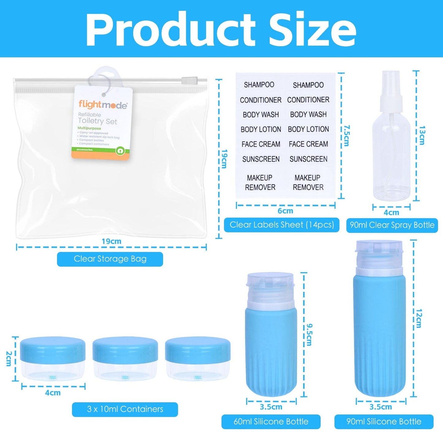 Flightmode 8 Pcs Travel Bottles Set for Toiletries