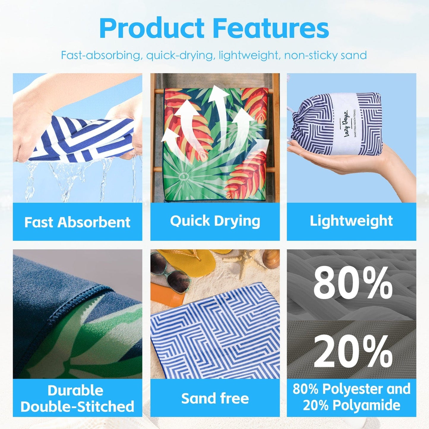 Lazy Dayz Beach and Summer Lazy Dayz Quick Drying Sand Free Beach Towel - Makena