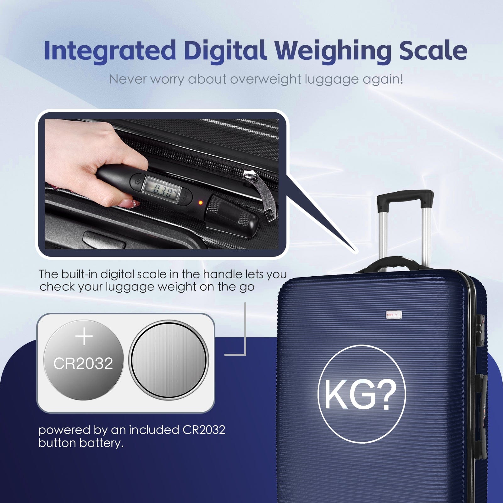 Flightmode 3 pcs 20"/24"/28" Digital Weighing Scale and USB Charging Port Lightweight Luggage Suitcase Blue
