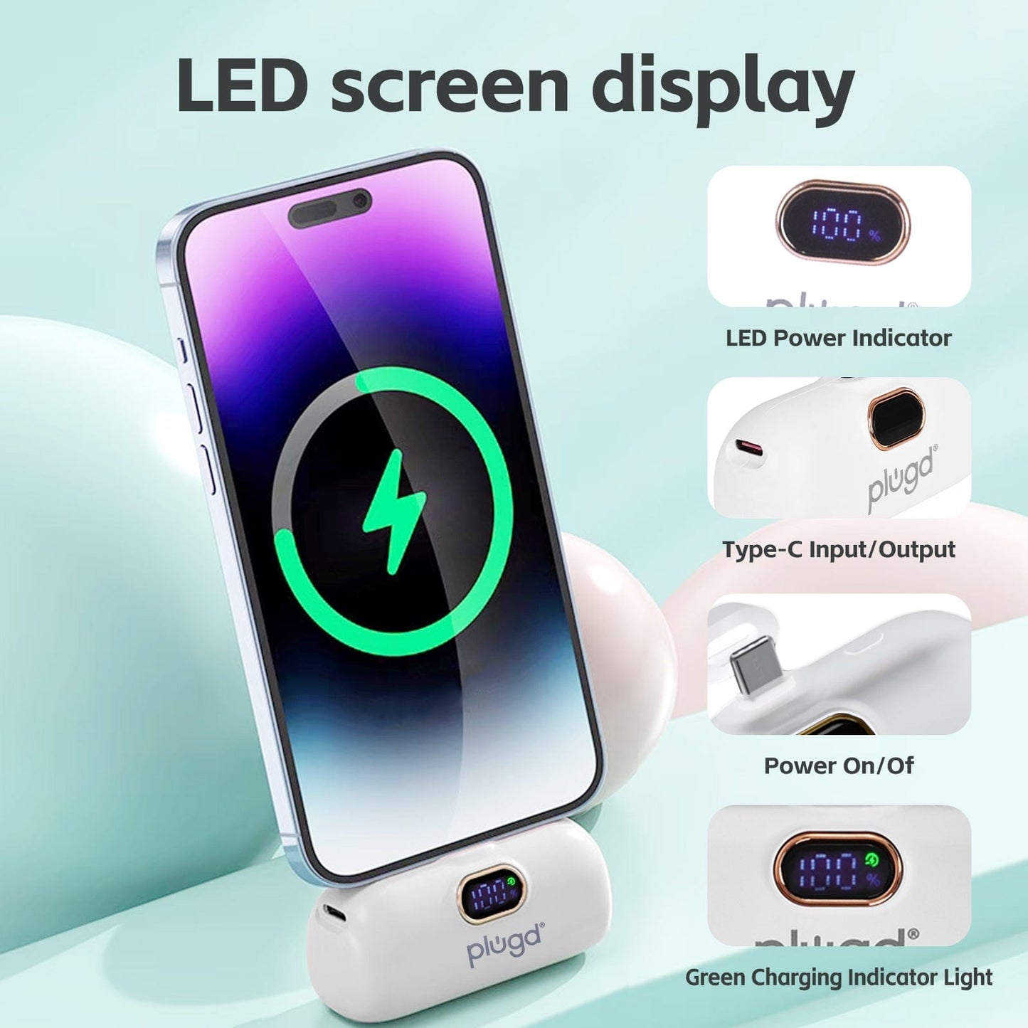 plugd power bank 5000mAh 18.5W Mini USB-C Fast Charge Power Bank