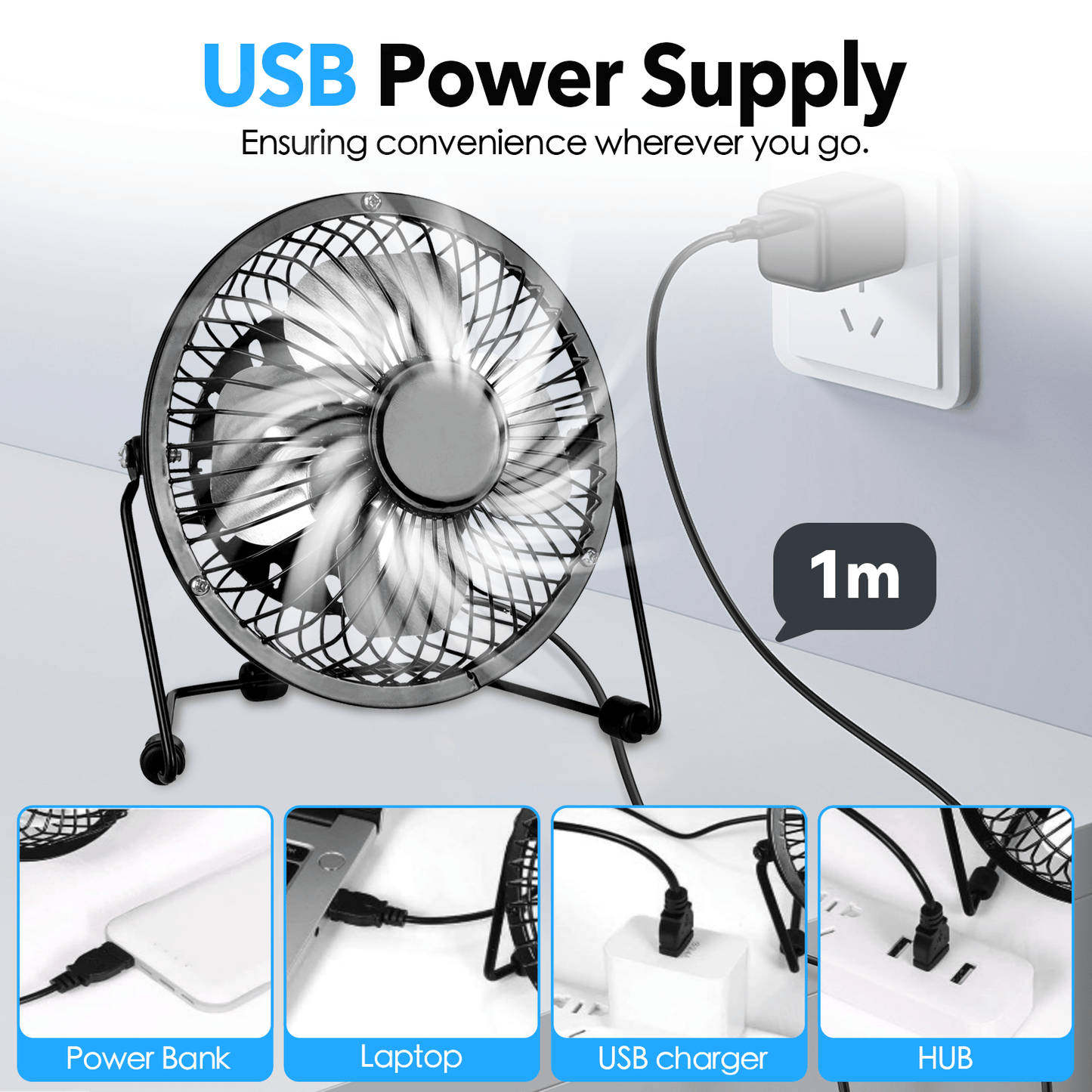 Living Today Fans 360 Degree Tilt Adjustable USB Portable Mini Desk Fan