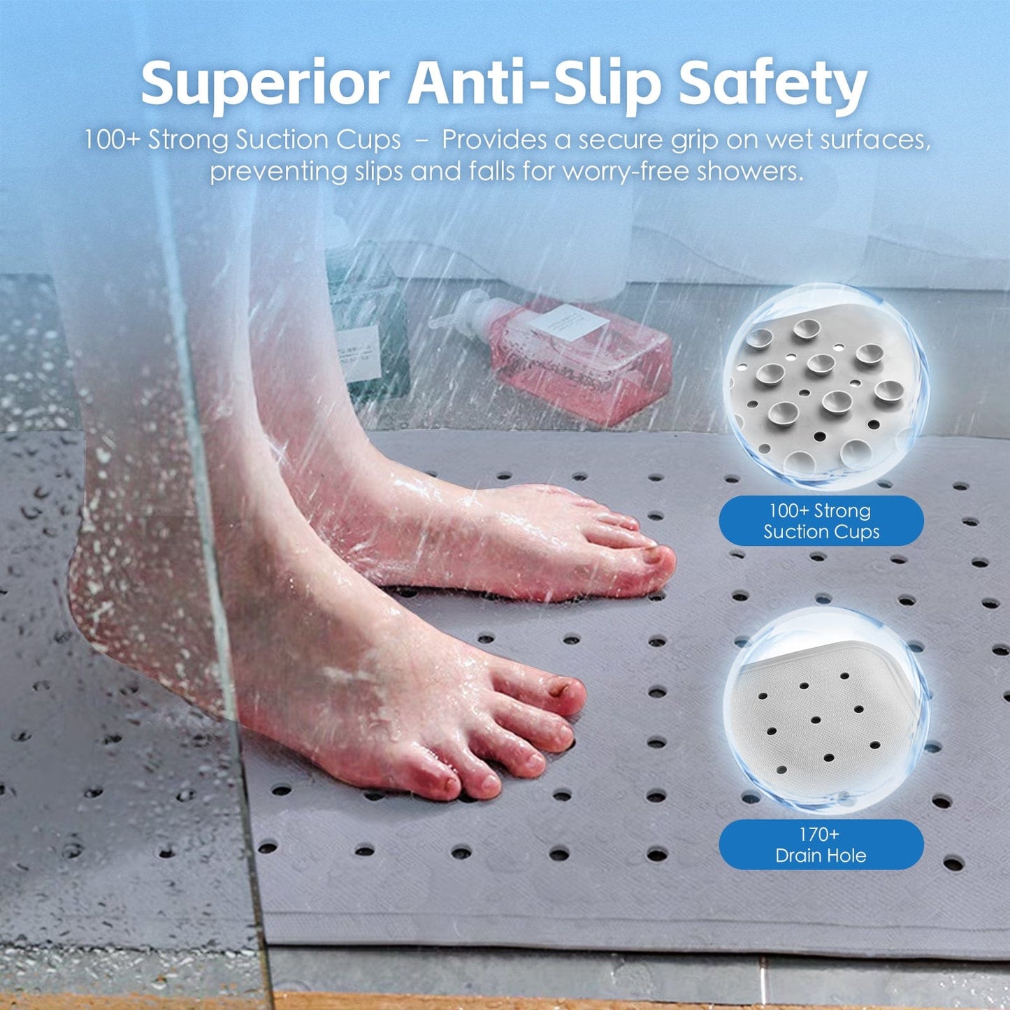 Living Today 2Pcs Anti-slip Grip Shower Mat 70x40 cm