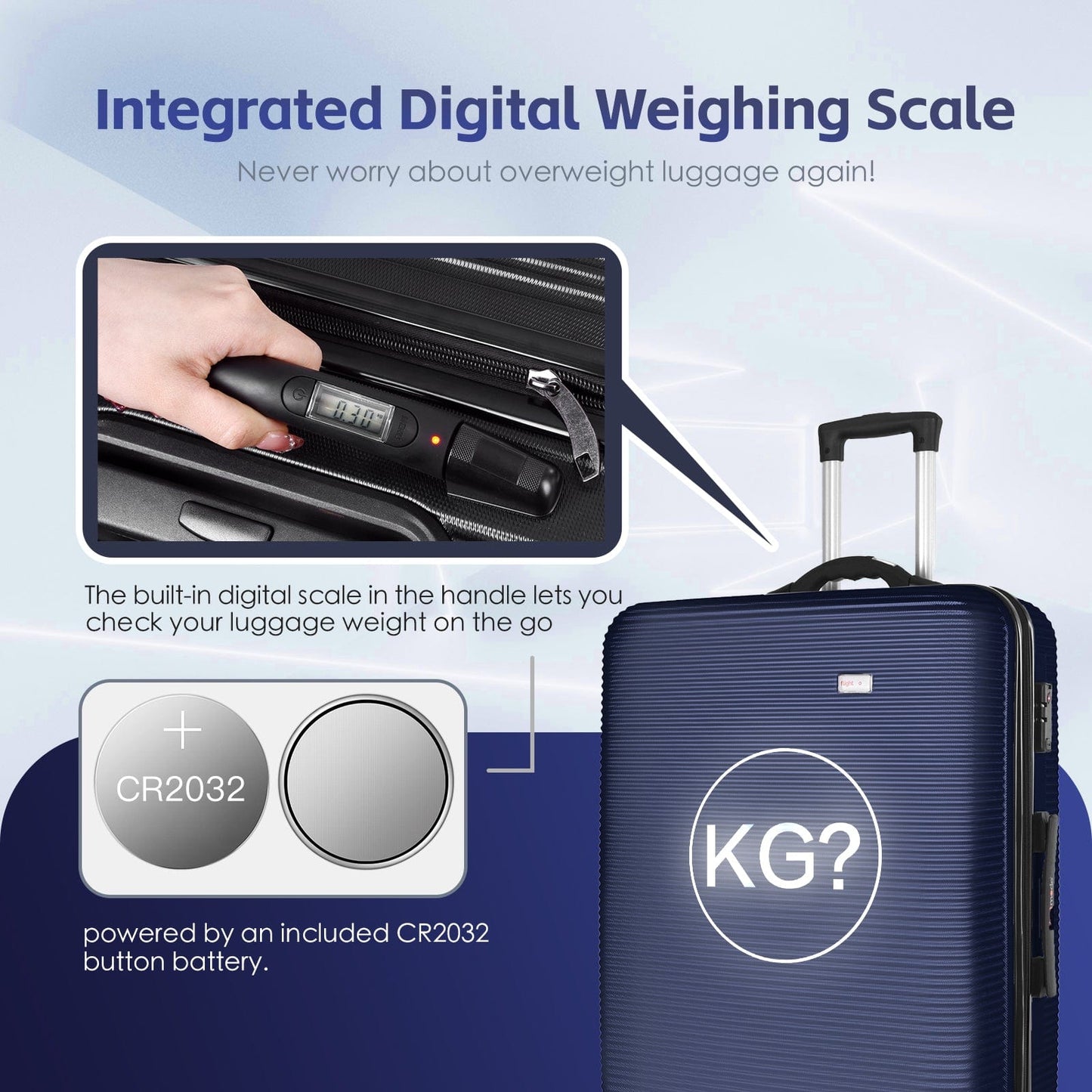 Flightmode 24" Digital Weighing Scale and USB Charging Port Lightweight Luggage Suitcase Silver Blue