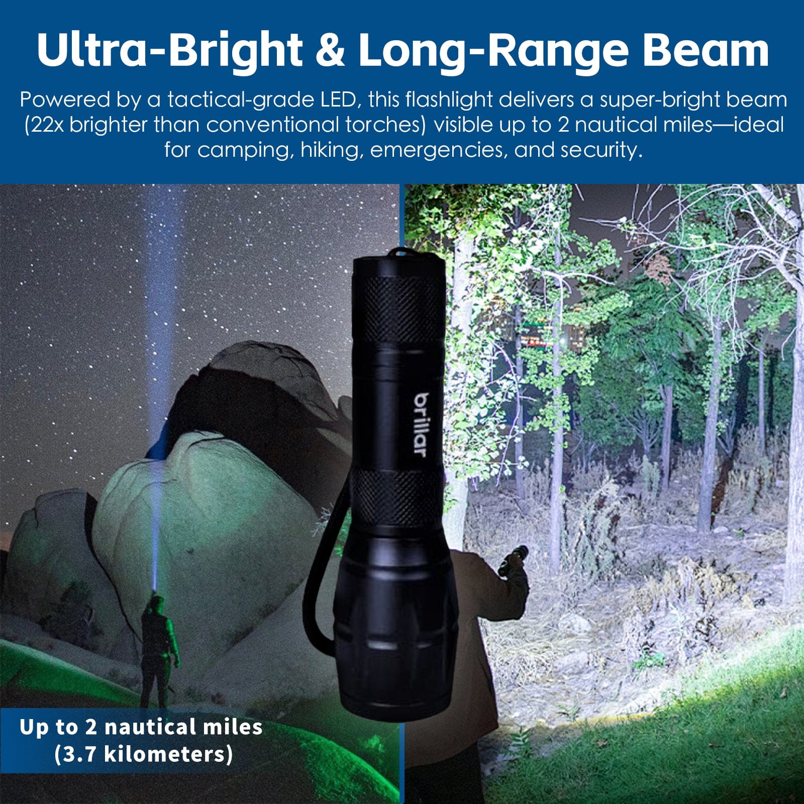 Brillar Flashlights Aluminium 5-Mode Tactical LED Flashlight