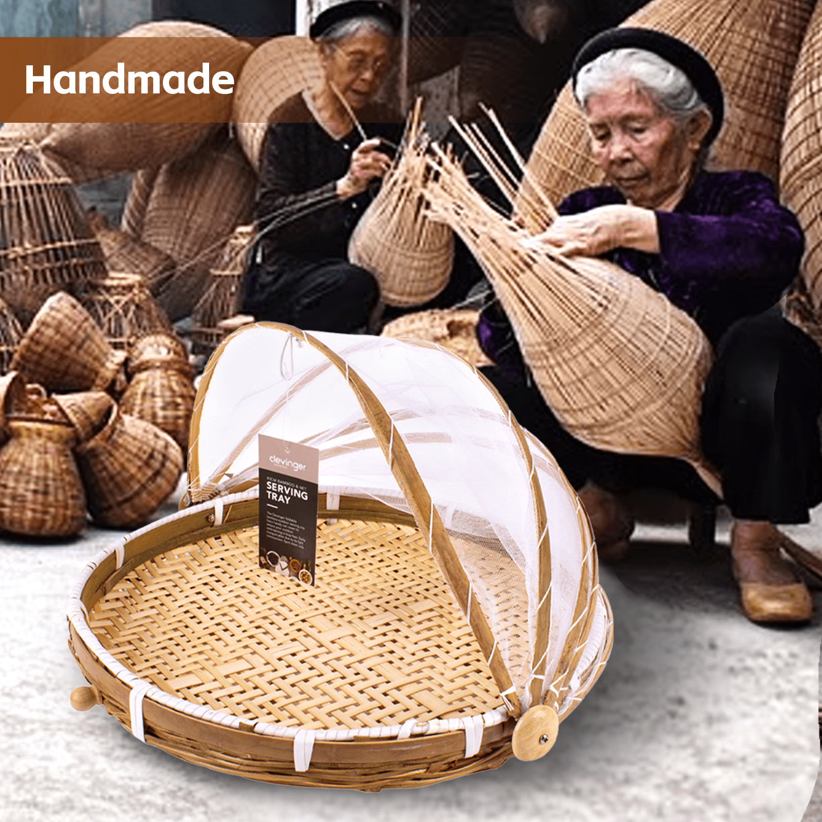 Clevinger Kitchen Organizers 40cm Foldable Bamboo Food Cover