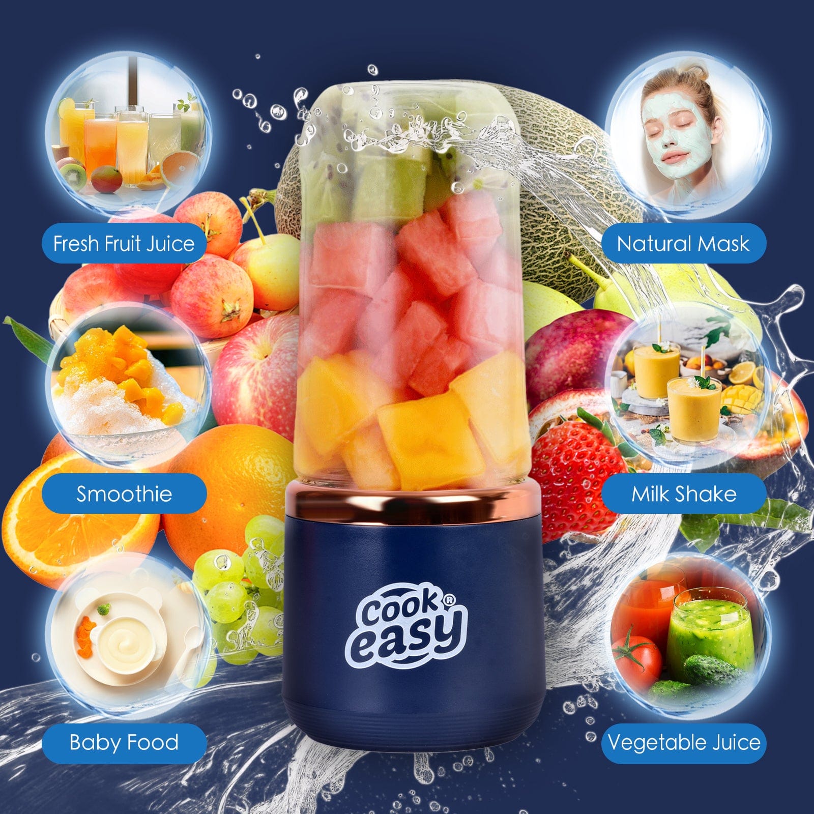 COOK EASY juicer 400ml USB-C Rechargeable Portable Juicer with Travel Lid