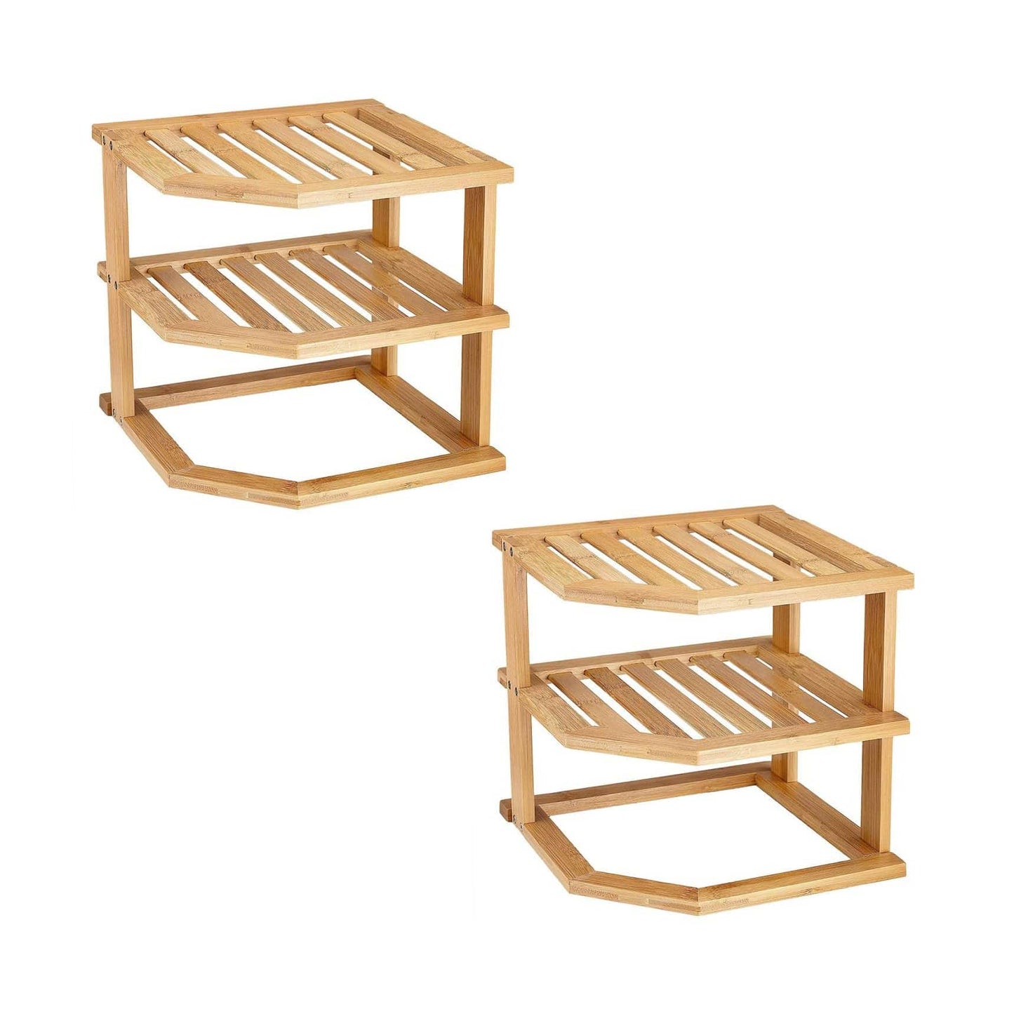 Fandcy kitchenware Kitchen Corner Shelf - Bamboo 3-Tier Kitchen Corner Shelf Storage Cabinet & Pantry Kitchen Organization x2