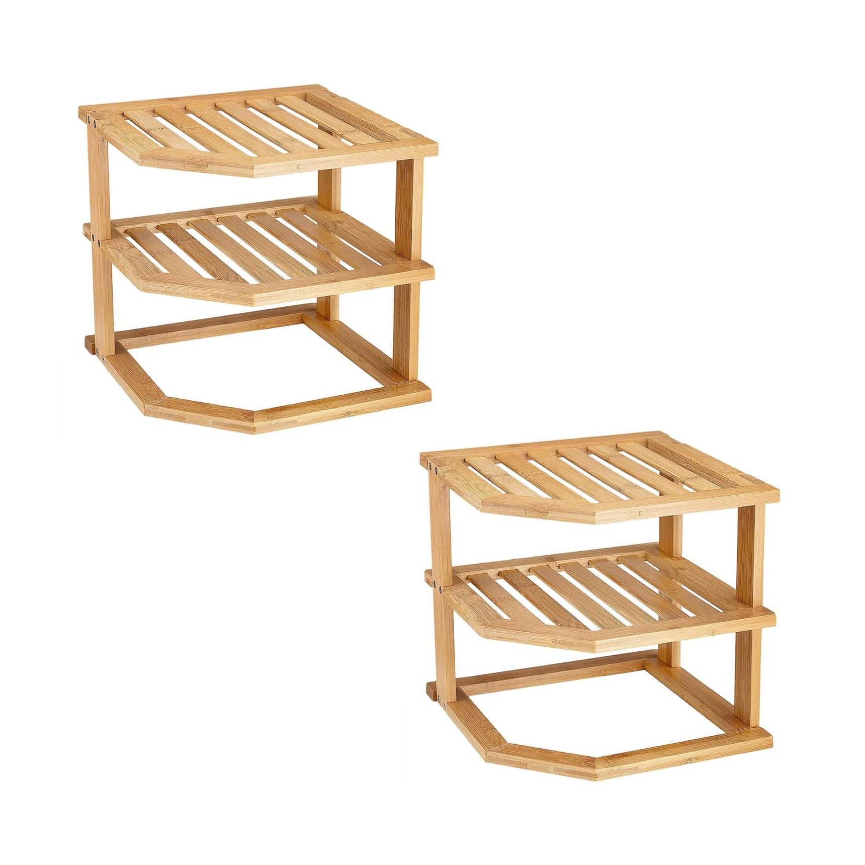 Fandcy kitchenware Kitchen Corner Shelf - Bamboo 3-Tier Kitchen Corner Shelf Storage Cabinet & Pantry Kitchen Organization x2
