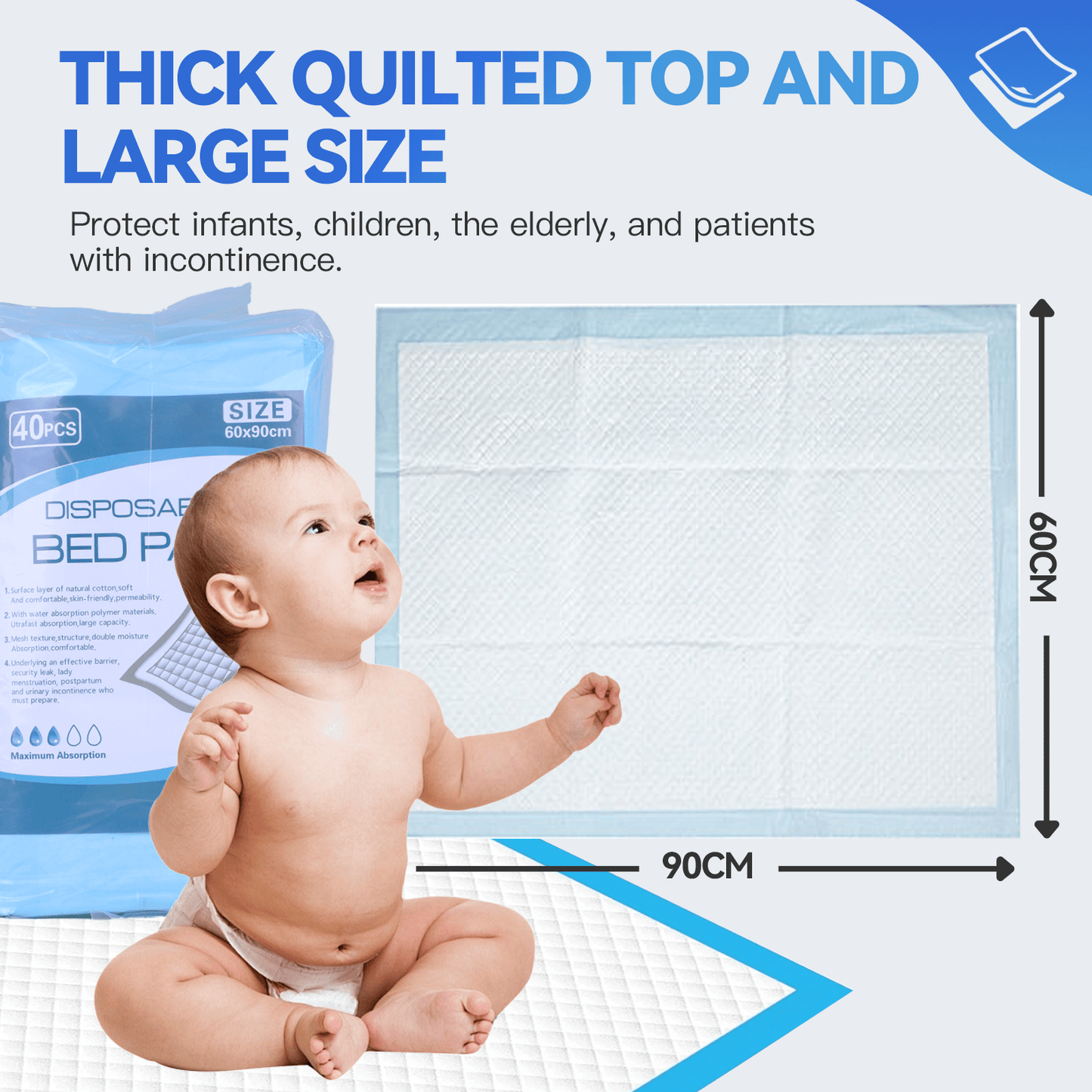 Living Today personal care 40 Pcs 90 x 60cm Adult Disposable Bed Underpads
