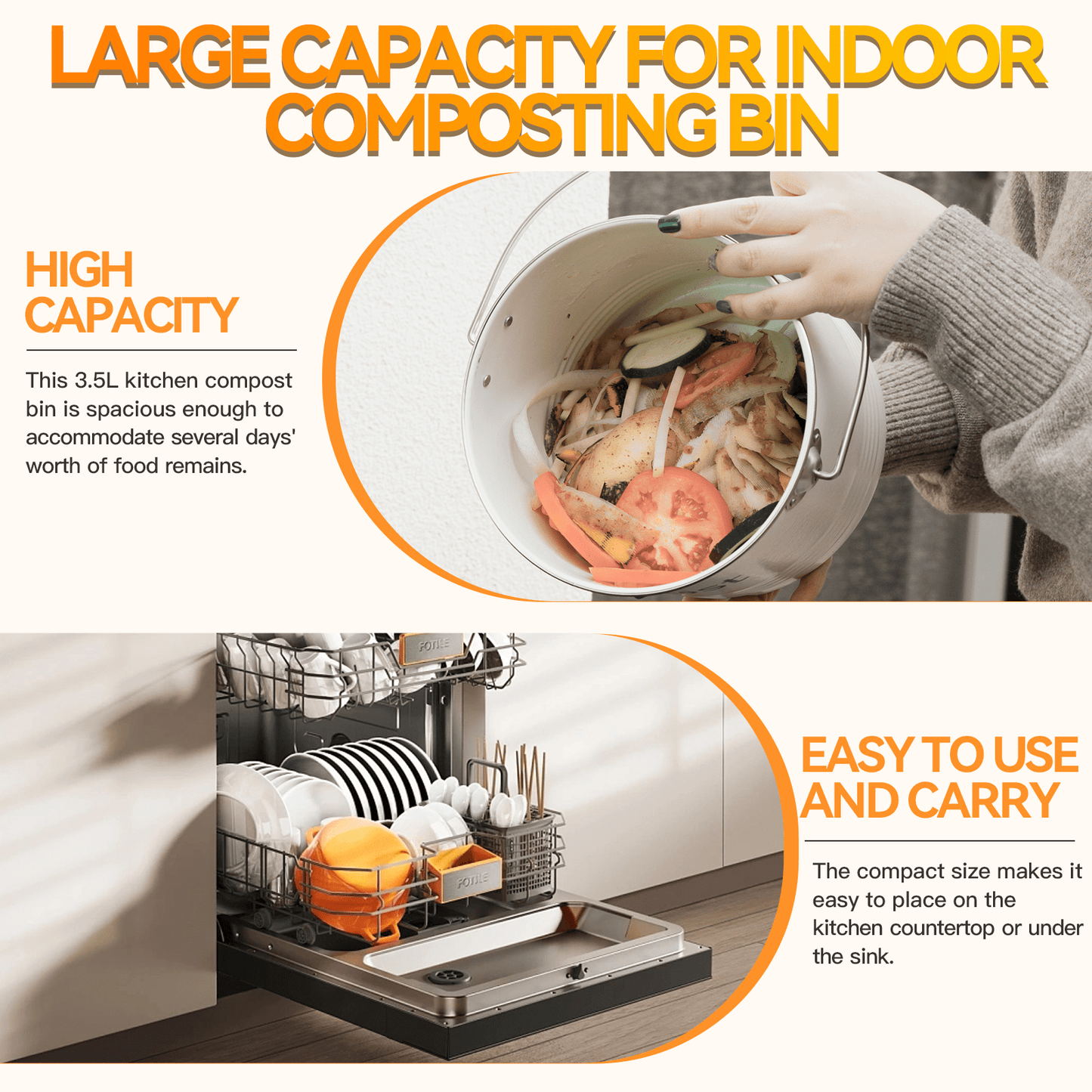 Living Today Kitchen 5L Kitchen Bench Compost Bin with 6 Replacement Activated Carbon Filters