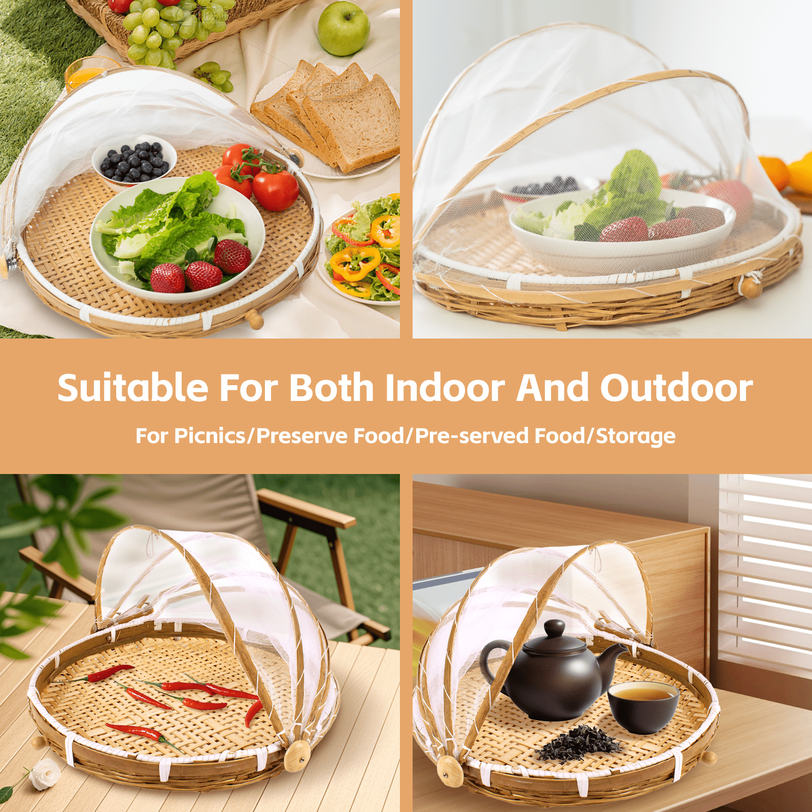 Clevinger Kitchen Organizers 40cm Foldable Bamboo Food Cover
