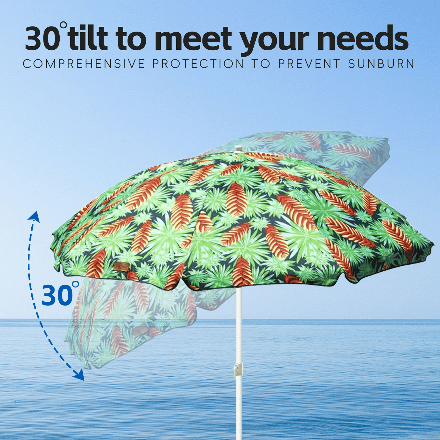 Lazy Dayz Beach Accessories Lazy Dayz 1.8m Tiltable Beach Umbrella with Carry Bag - Makena