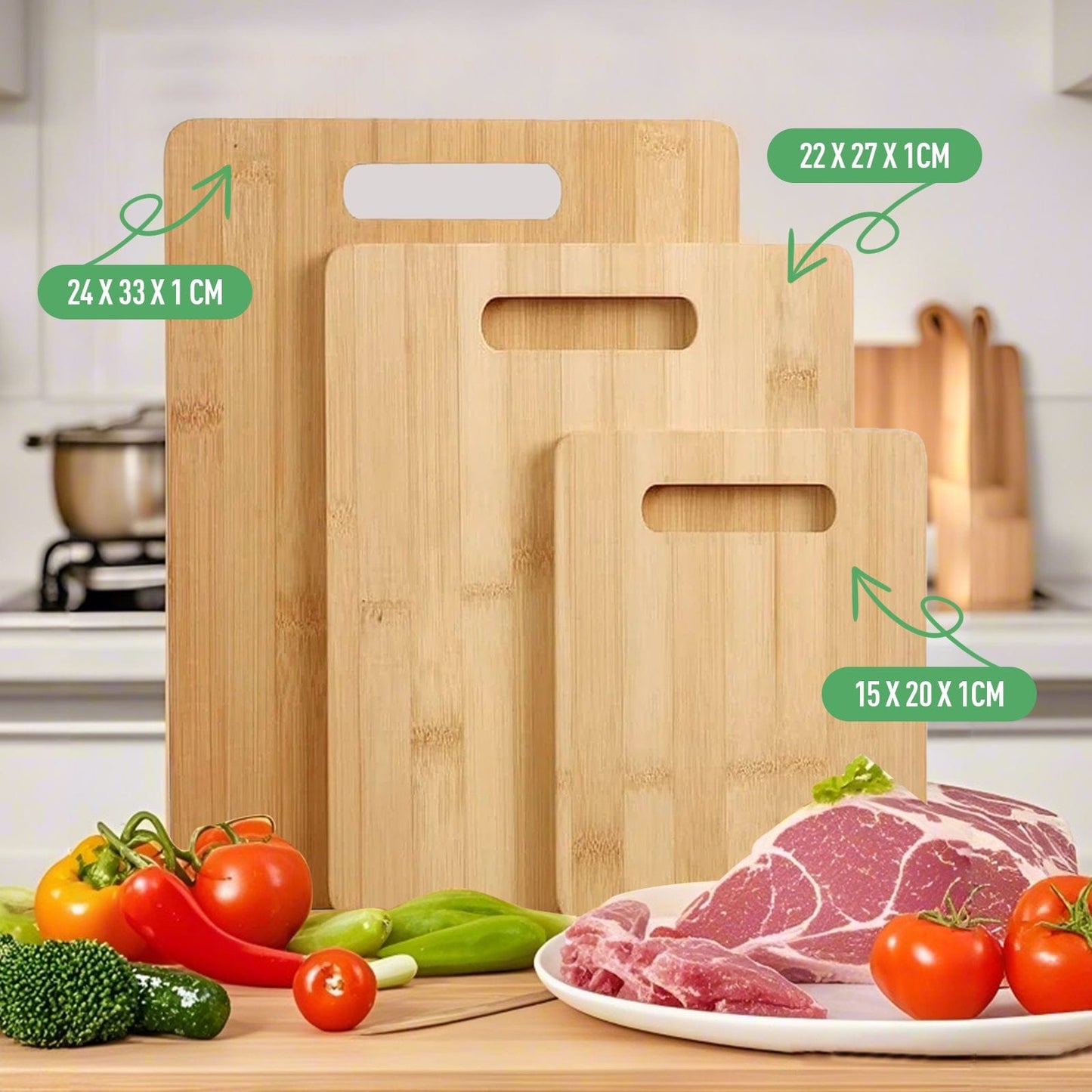 Living Today Kitchen 3 Pcs Bamboo Cheese Cutting & Serving Chopping Board Set