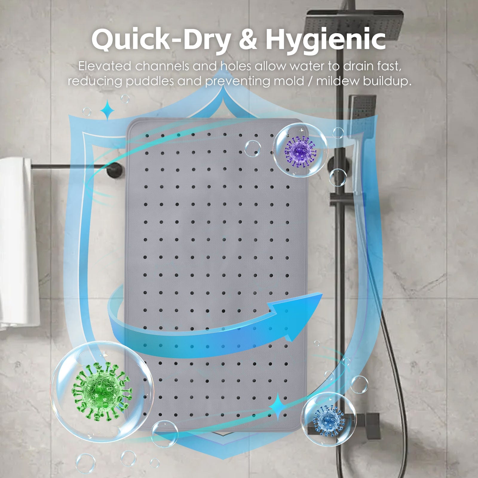 Living Today 2Pcs Anti-slip Grip Shower Mat 70x40 cm