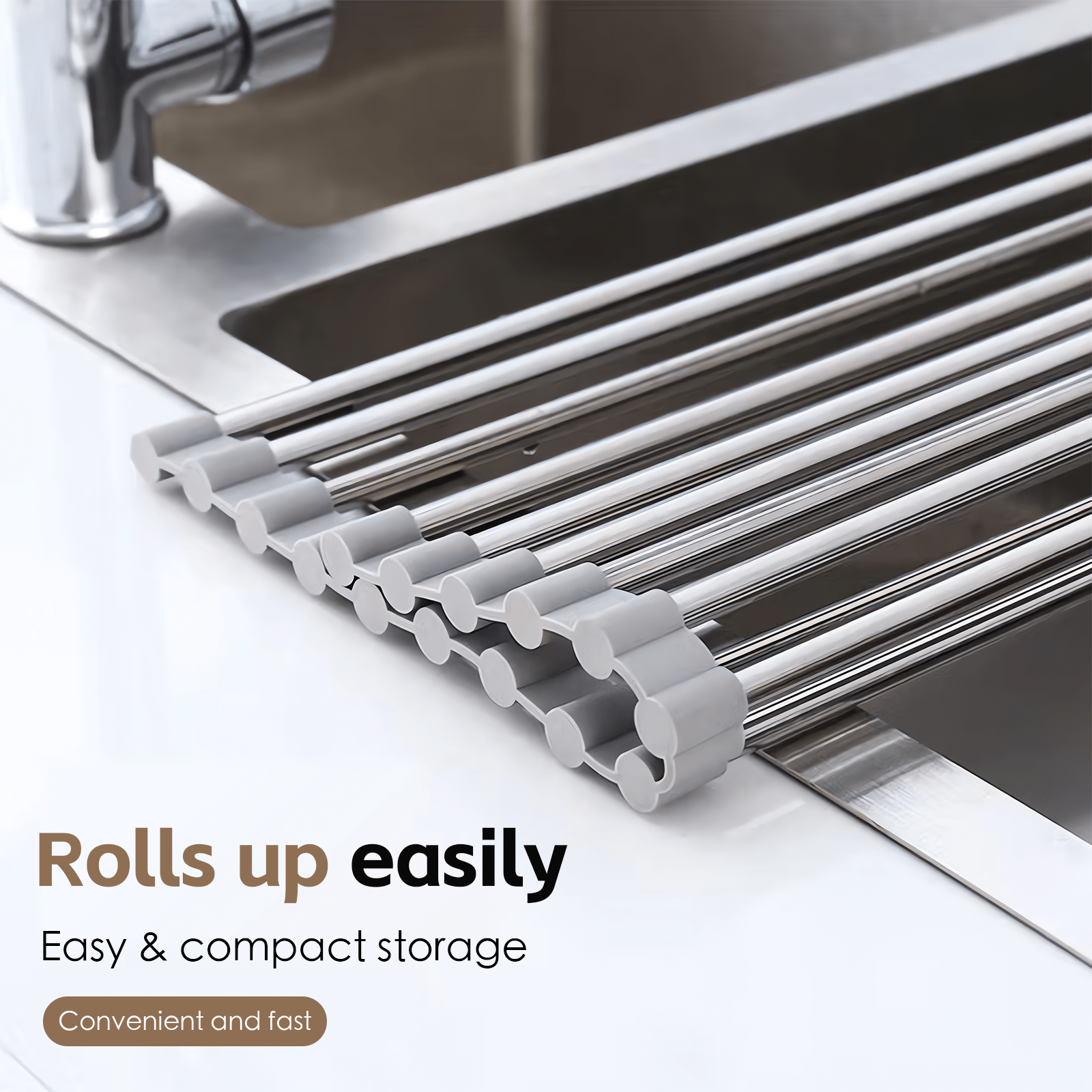 Living Today kitchen organiser Silver Over Sink Draining Rack with Anti-Slip Grips