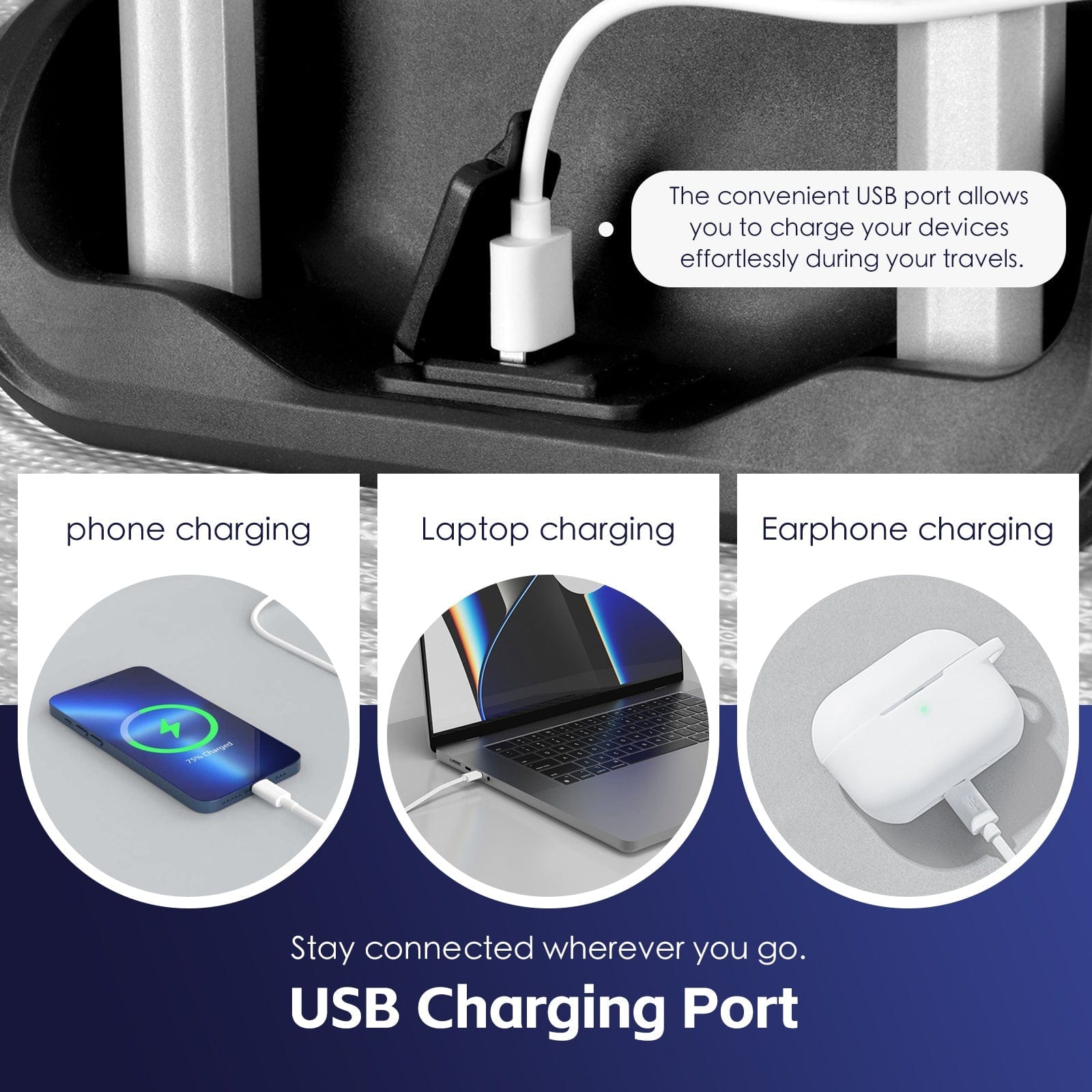 Flightmode 24" Digital Weighing Scale and USB Charging Port Lightweight Luggage Suitcase Silver Blue