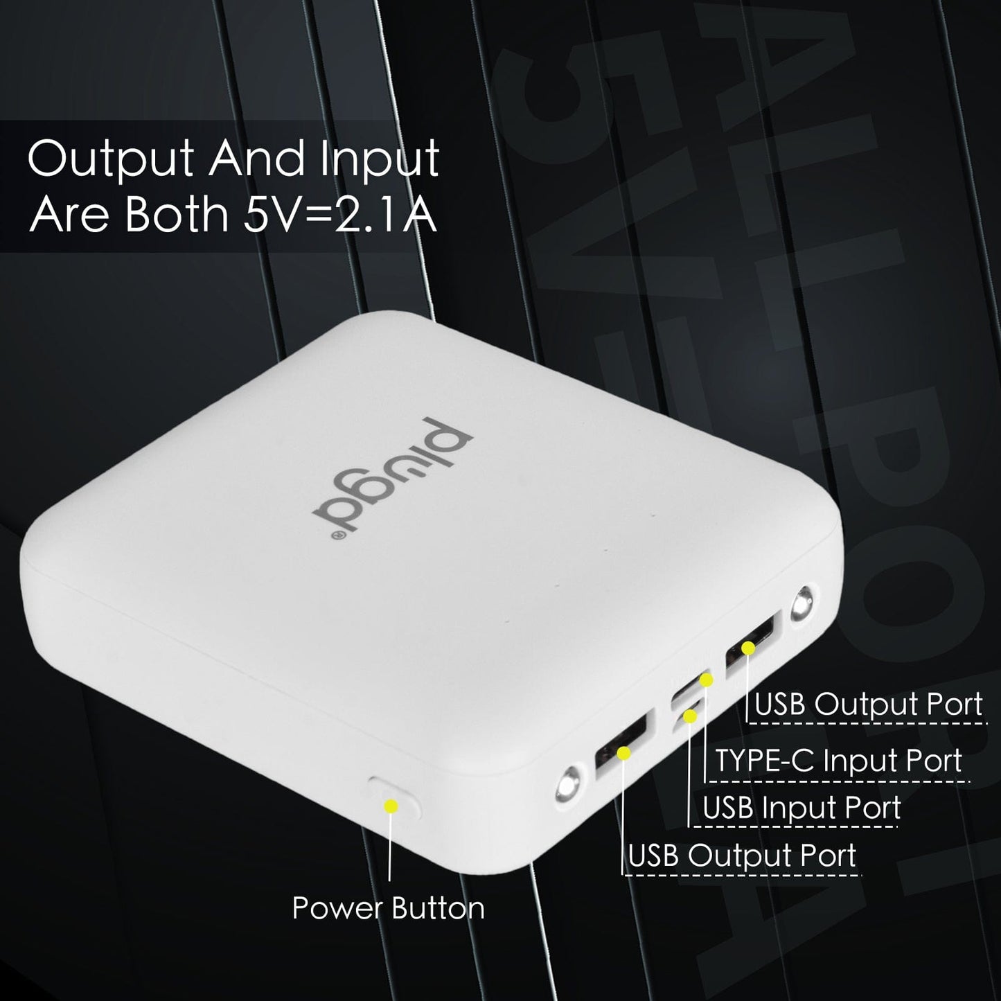 plugd power bank 5000mAh Fast Charge Power Bank with 4 Built-in Cables and LED Lights