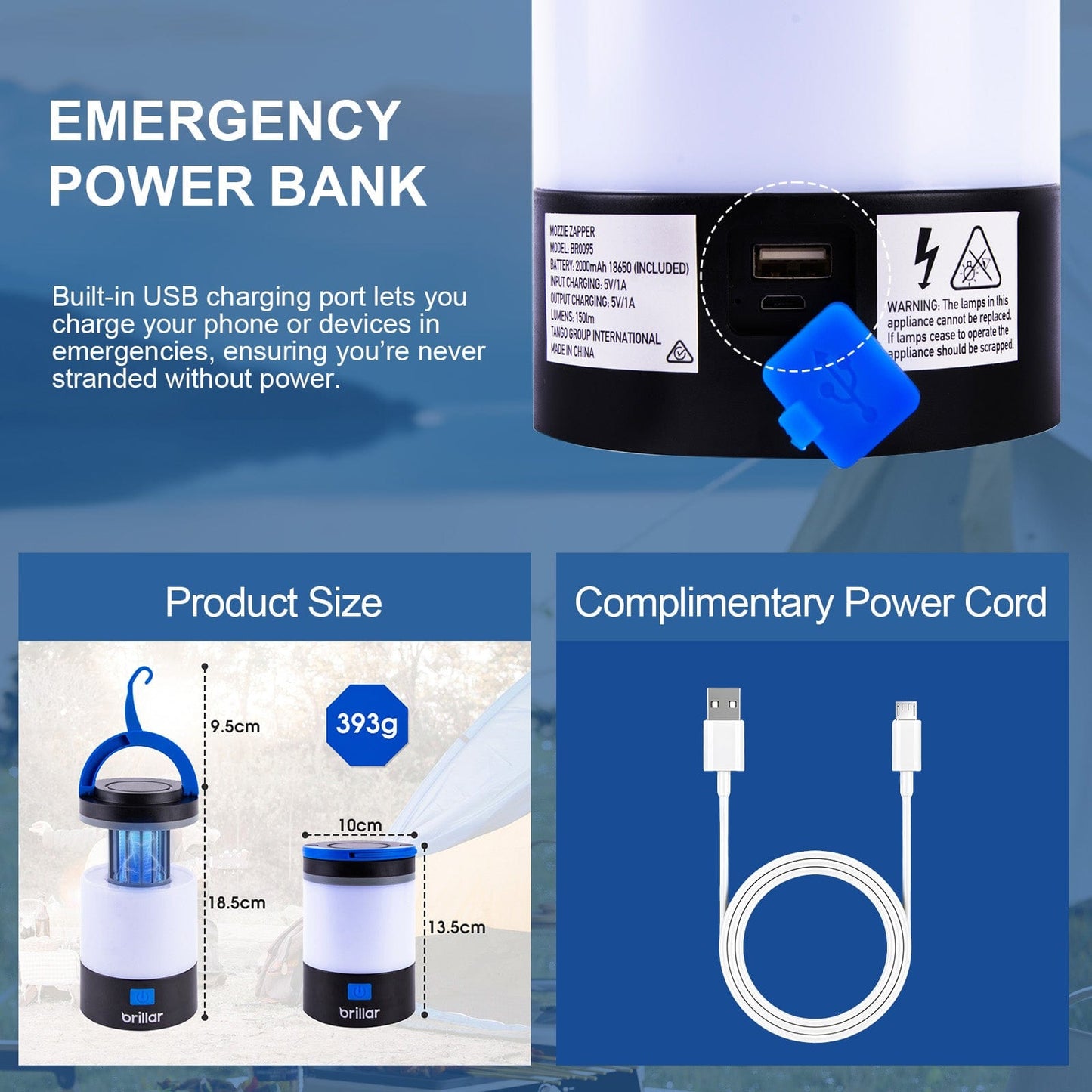 Brillar bug zapper lantern Brillar 3 in 1 Rechargeable Camping Bug Zapper Insect Killer Lantern