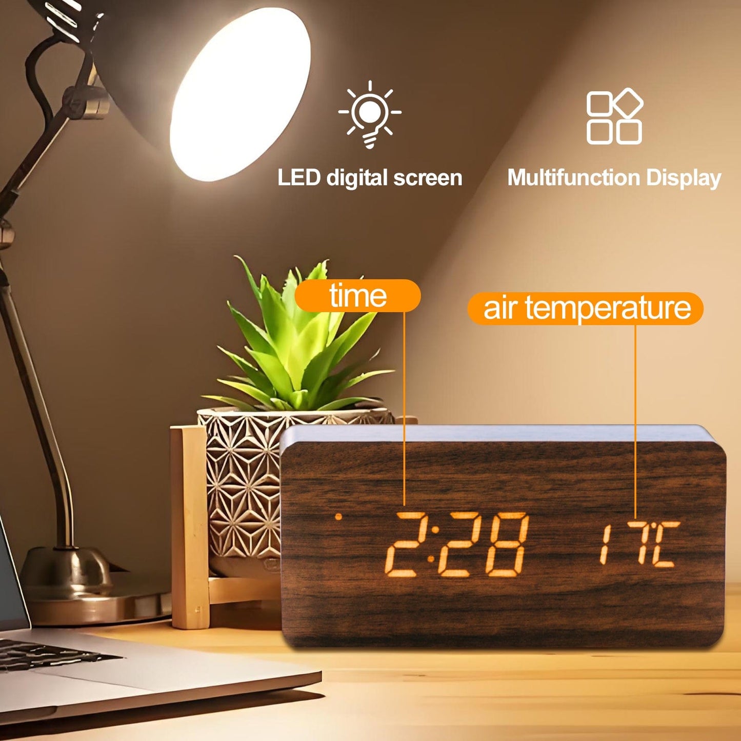 Living Today Gifts and Novelties Sound Control Digital Alarm Clock & Thermometer